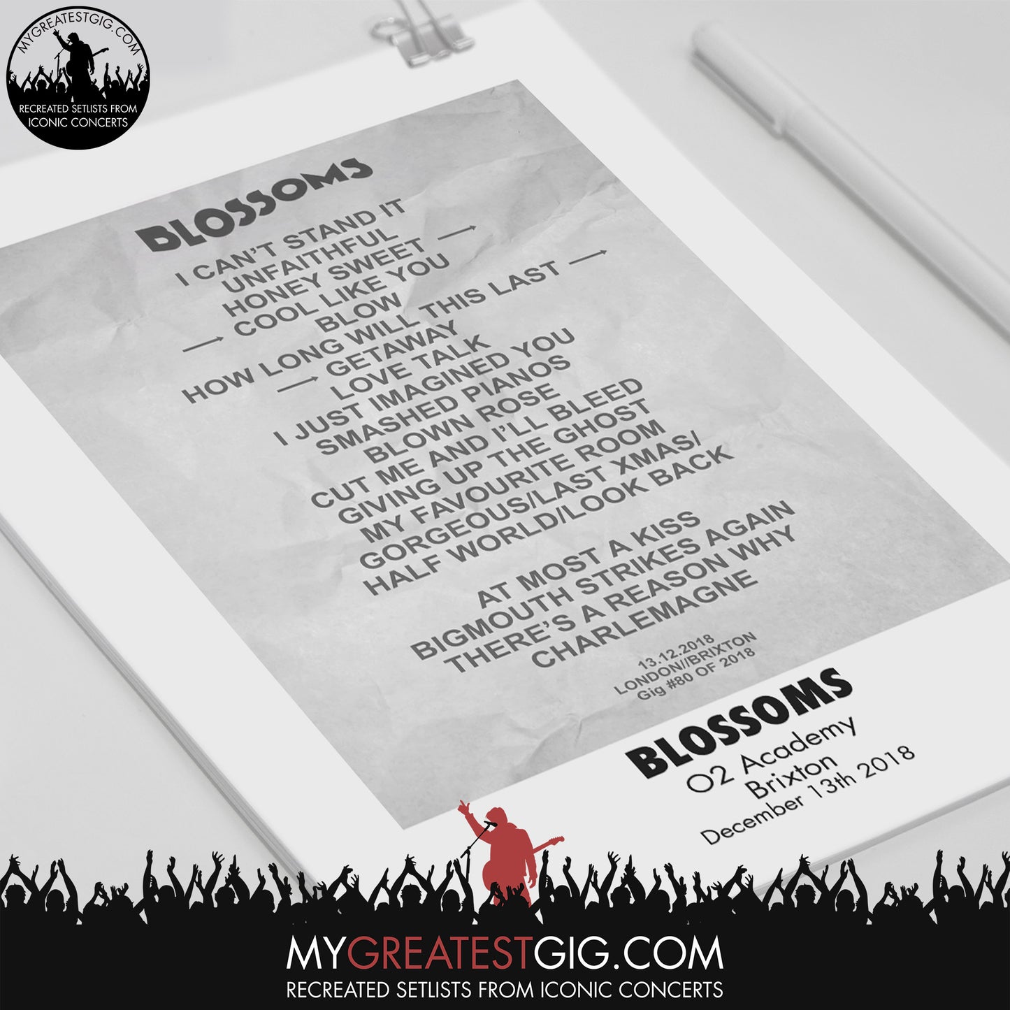 Blossoms - London - Dec 13th 2018 Recreated Set List Poster