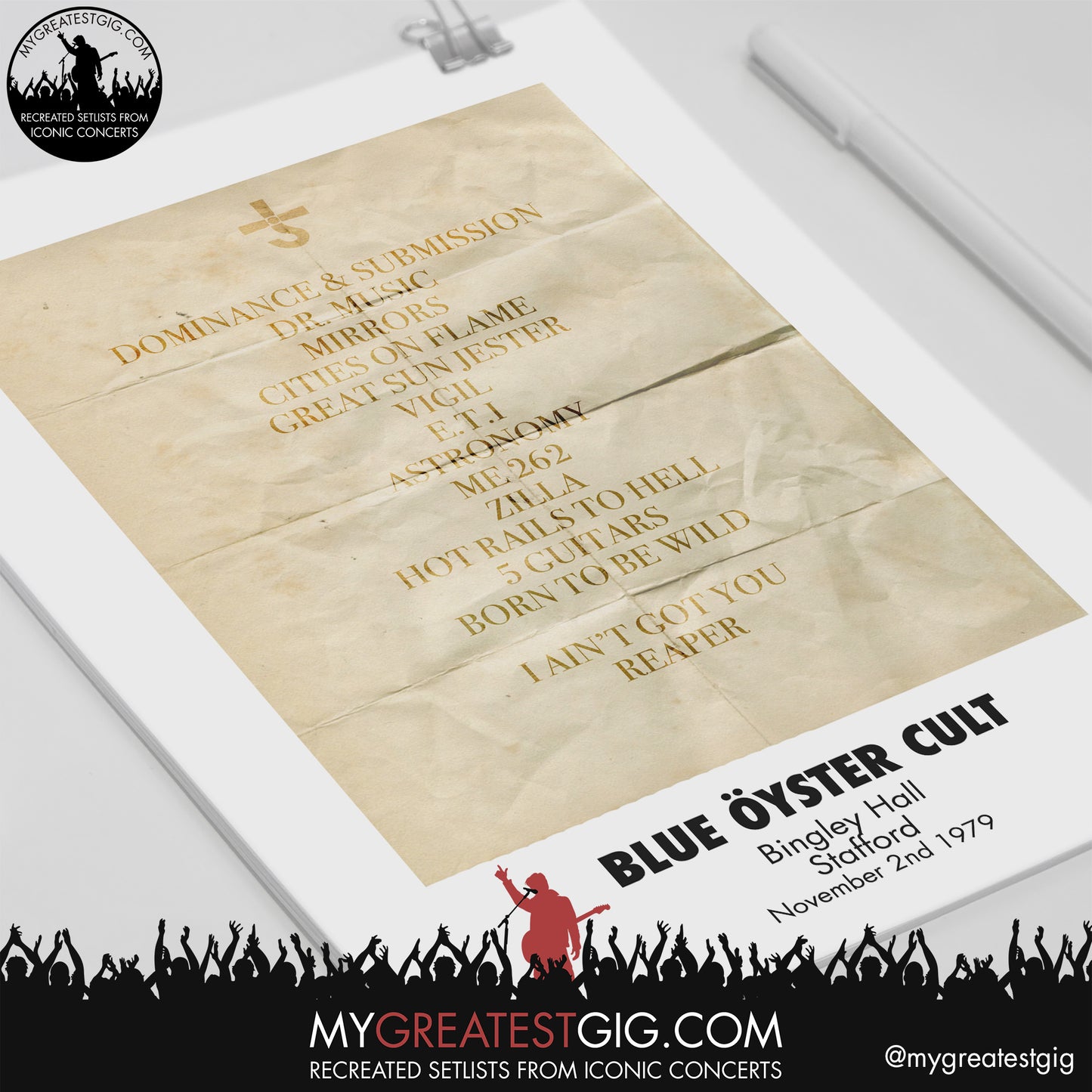 Blue Oyster Cult - Stafford - November 2nd 1979 Recreated Setlist Poster