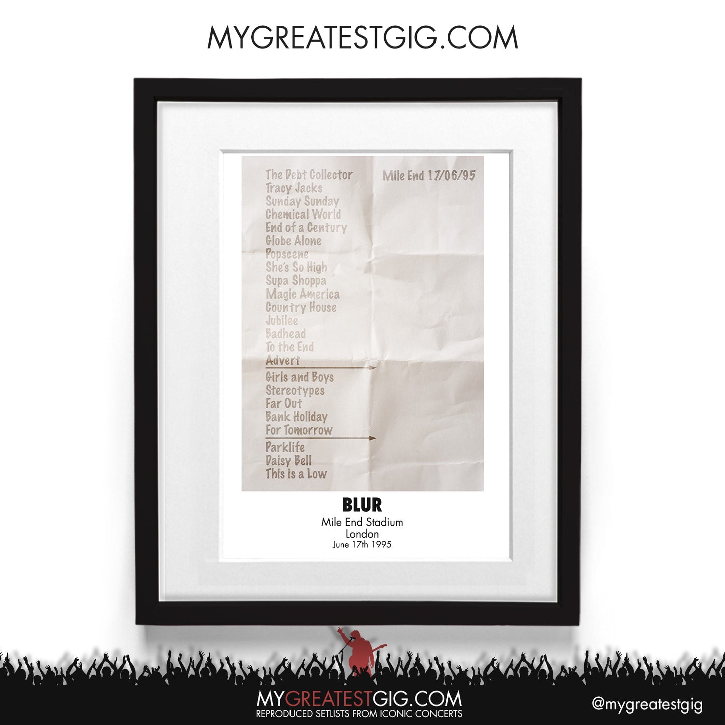 Blur - London - Jun 17th 1995 Recreated Setlist Poster