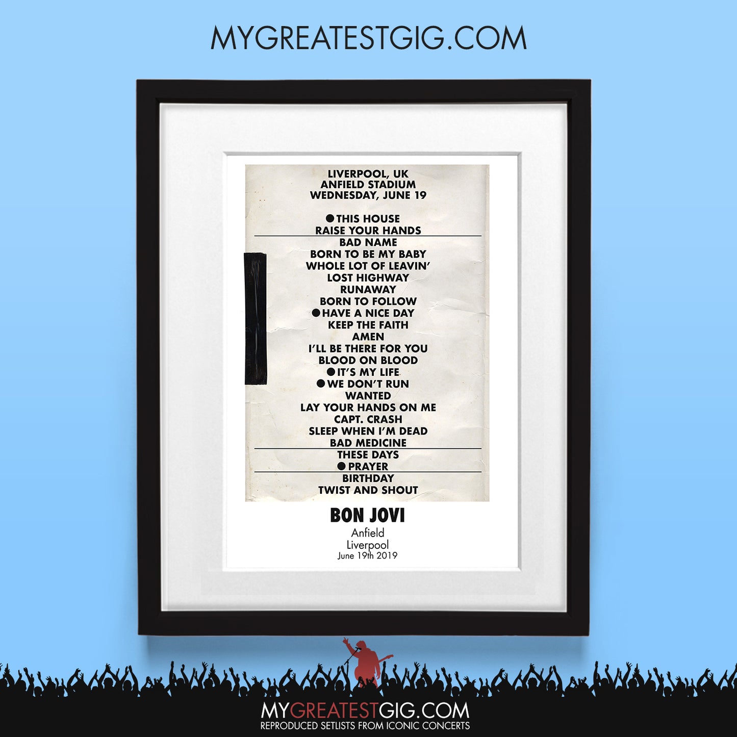 Bon Jovi - Liverpool - Jun 19th 2019 Recreated Set List Poster