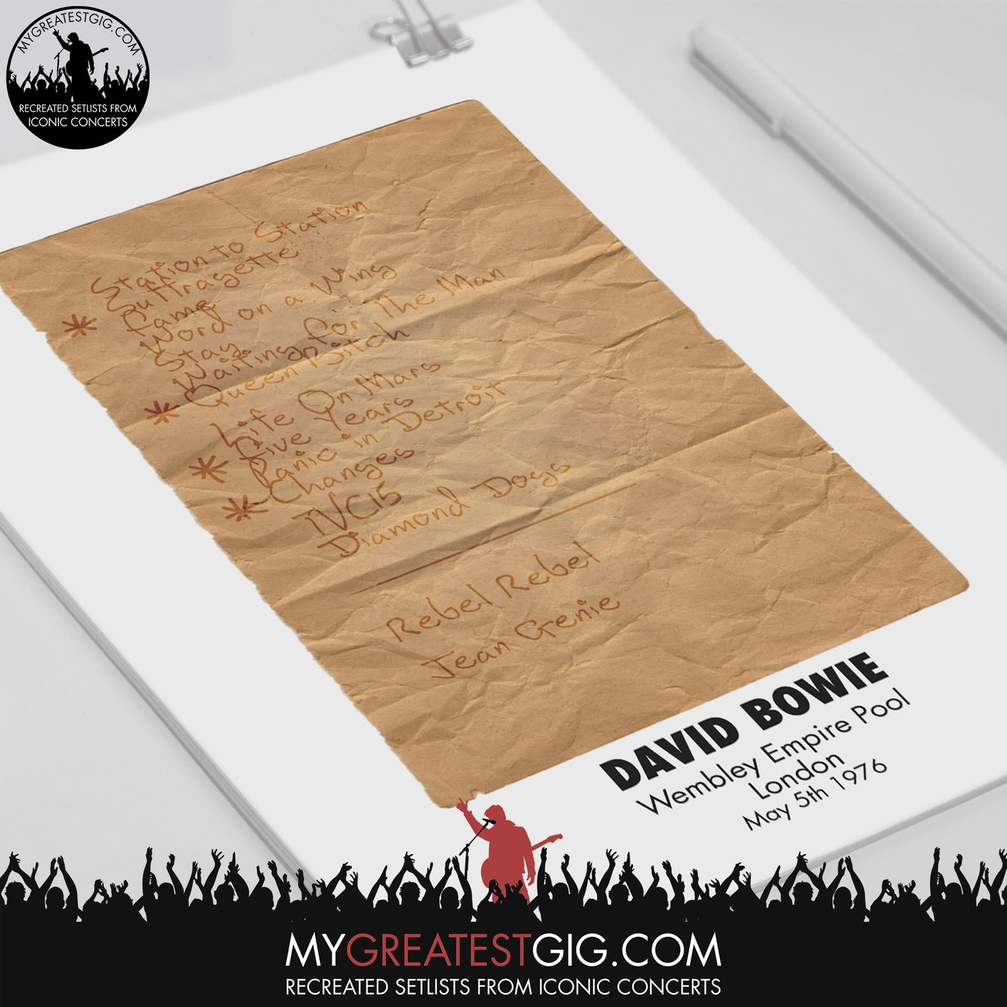 David Bowie - London - May 5th 1976 Recreated Set List Poster