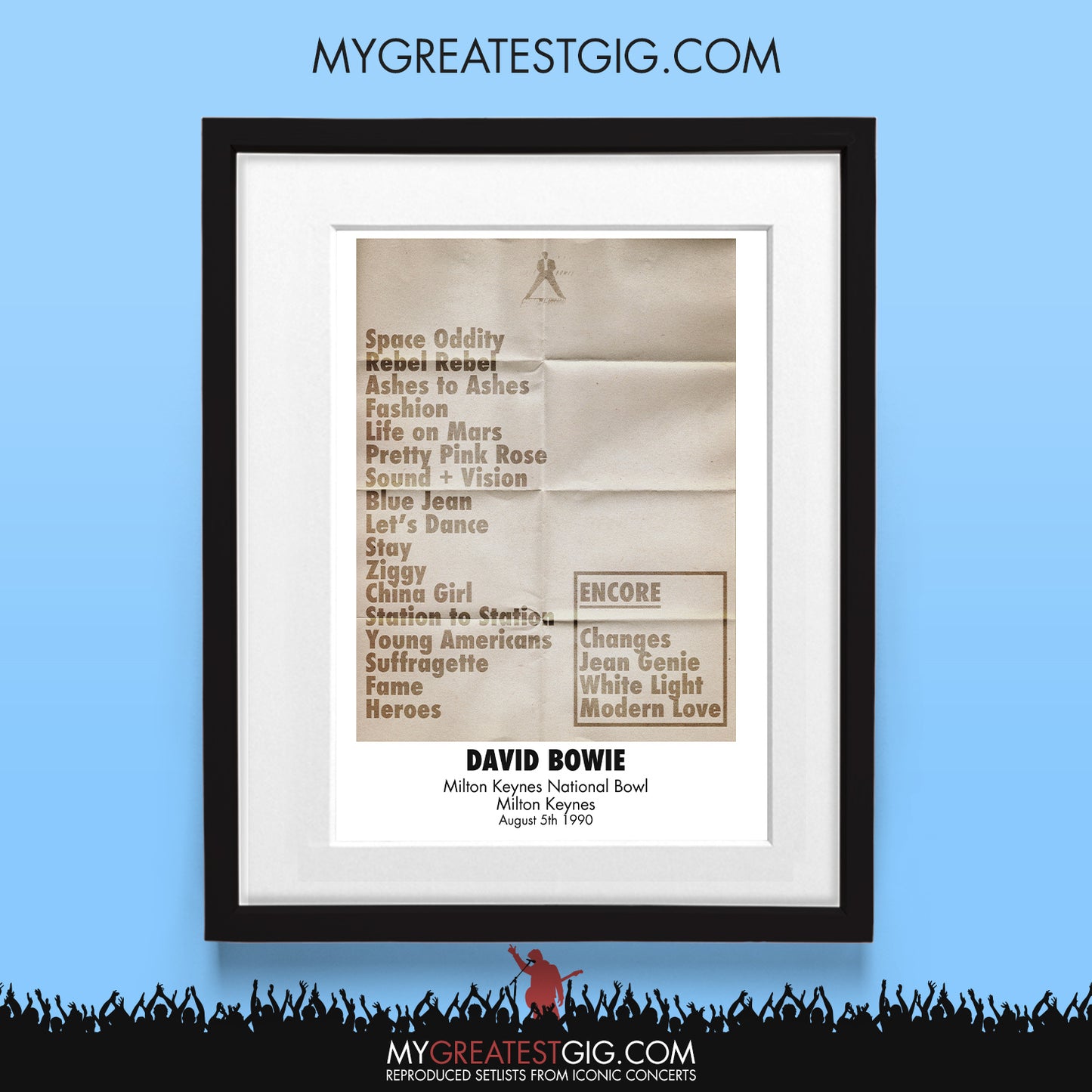 David Bowie - Milton Keynes - Aug 5th 1990 Recreated Set List Poster