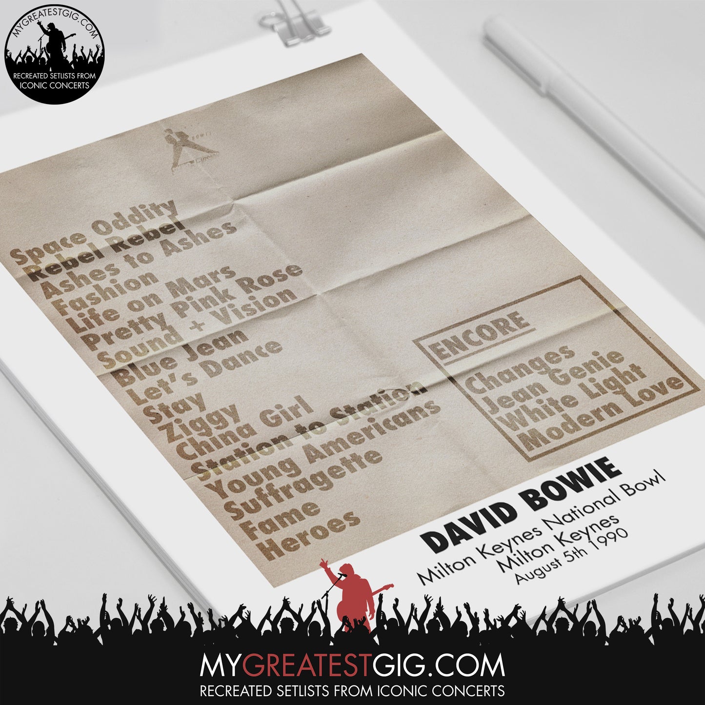 David Bowie - Milton Keynes - Aug 5th 1990 Recreated Set List Poster