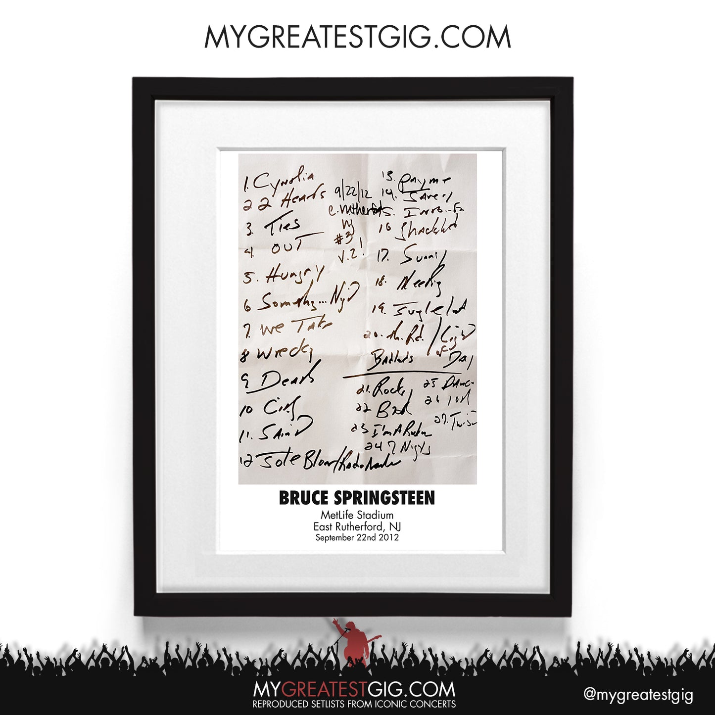 Bruce Springsteen - East Rutherford - Sep 22nd 2012 Recreated Setlist Poster