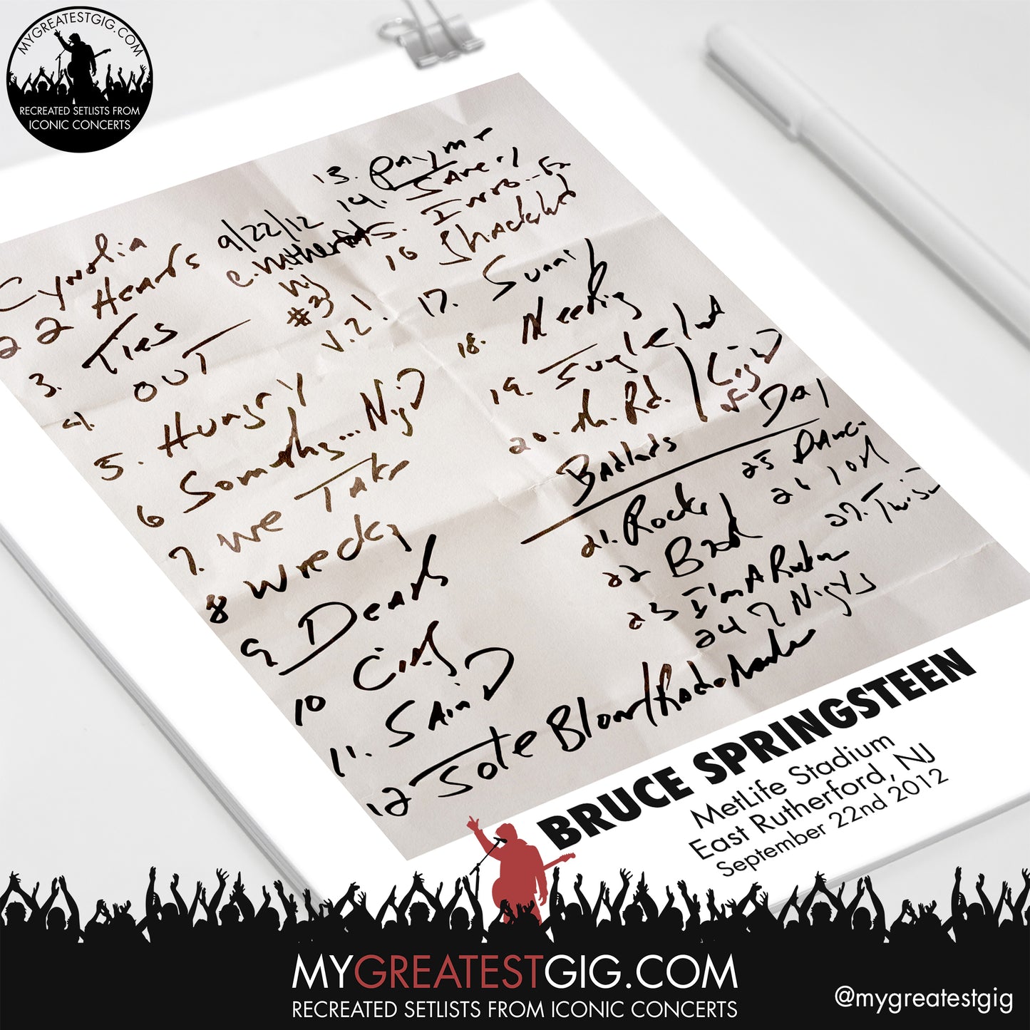 Bruce Springsteen - East Rutherford - Sep 22nd 2012 Recreated Setlist Poster