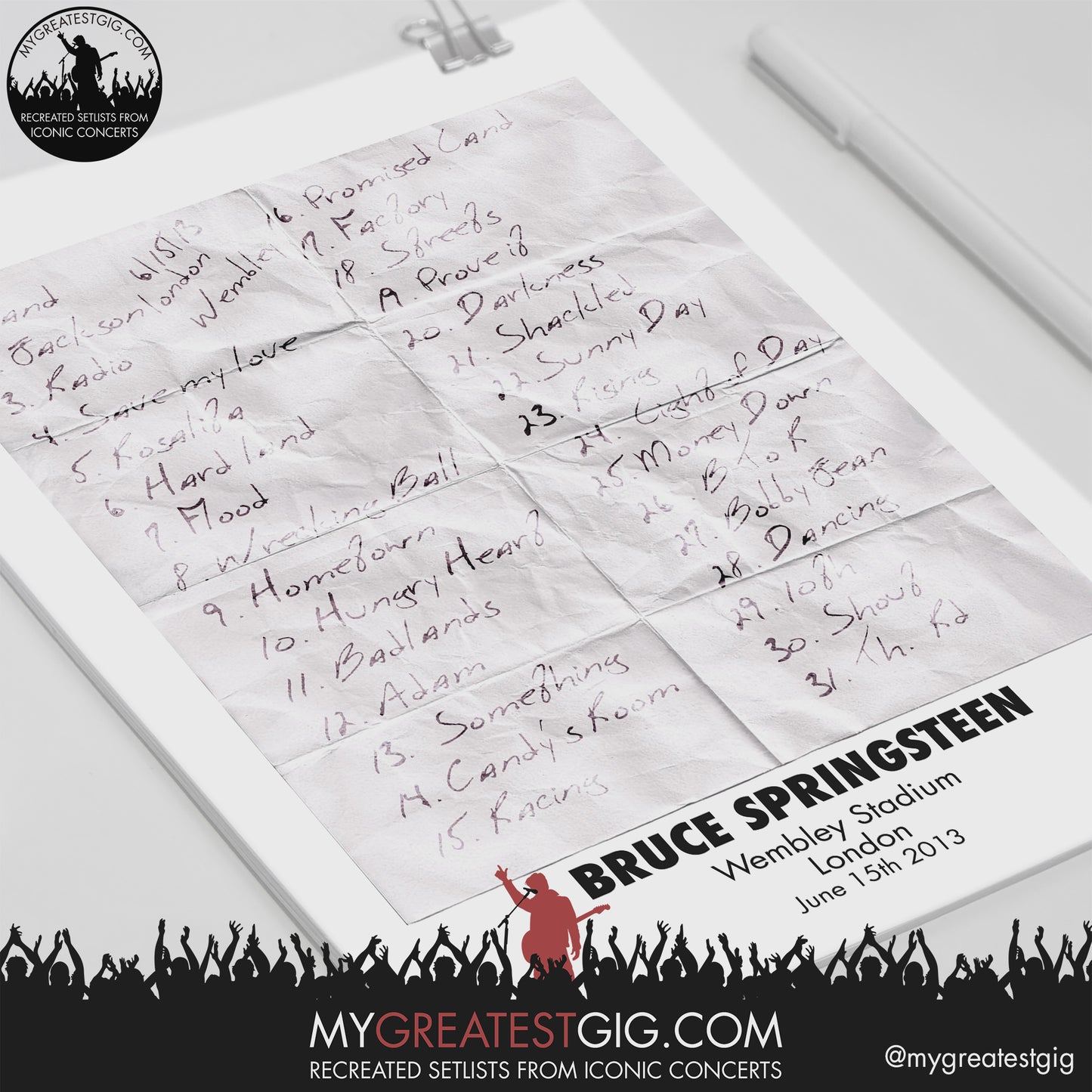 Bruce Springsteen - London - Jun 15th 2013 Recreated Setlist Poster