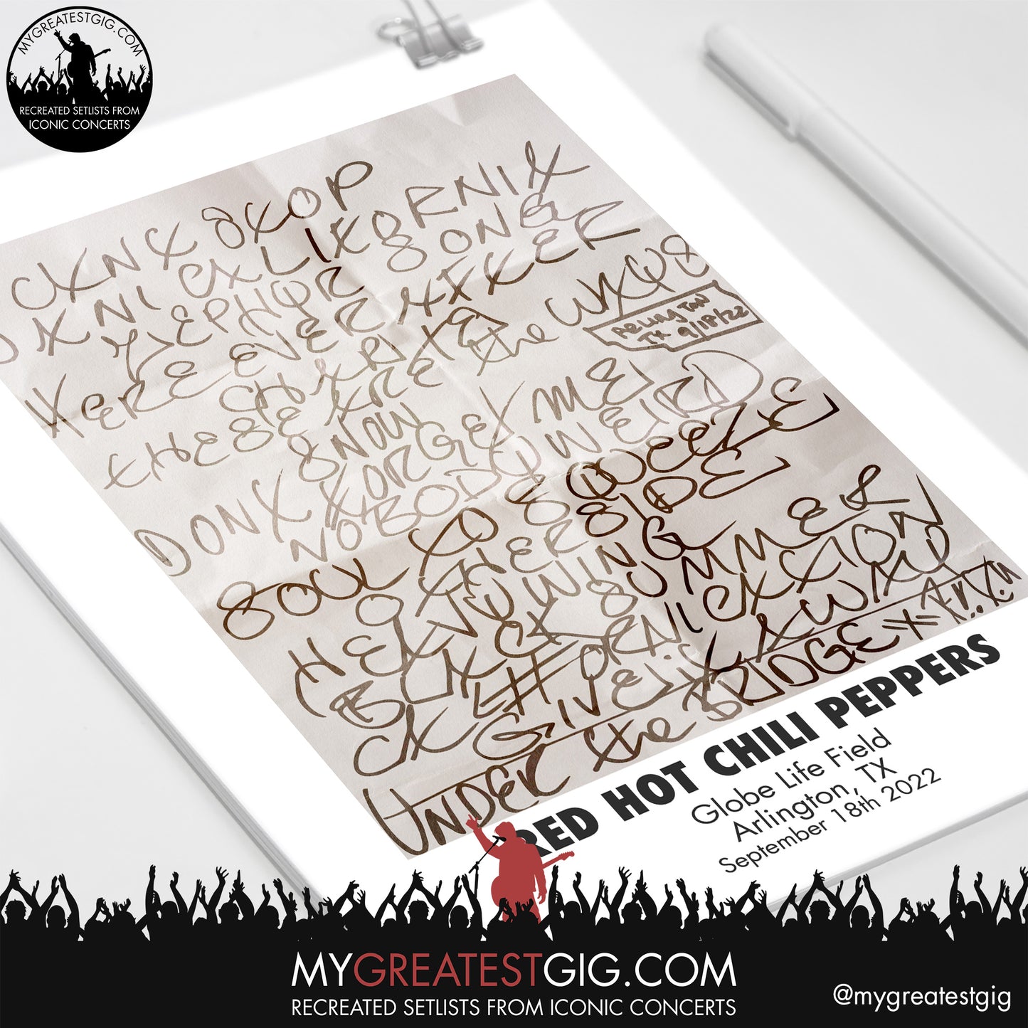 Red Hot Chili Peppers - Arlington - Sep 18th 2022 Recreated Setlist Poster