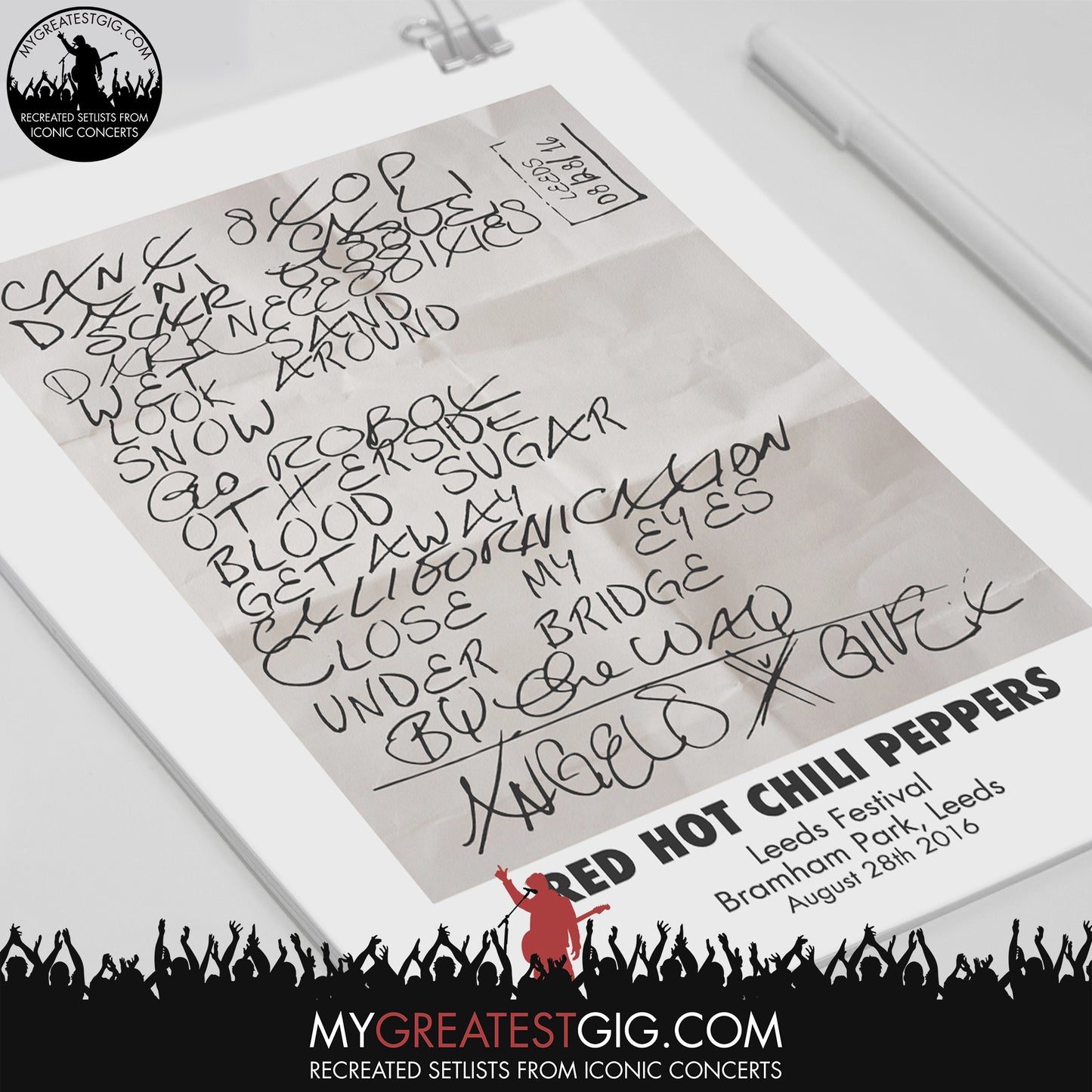 Red Hot Chili Peppers - Leeds - Aug 28th 2016 Recreated Set List Poster