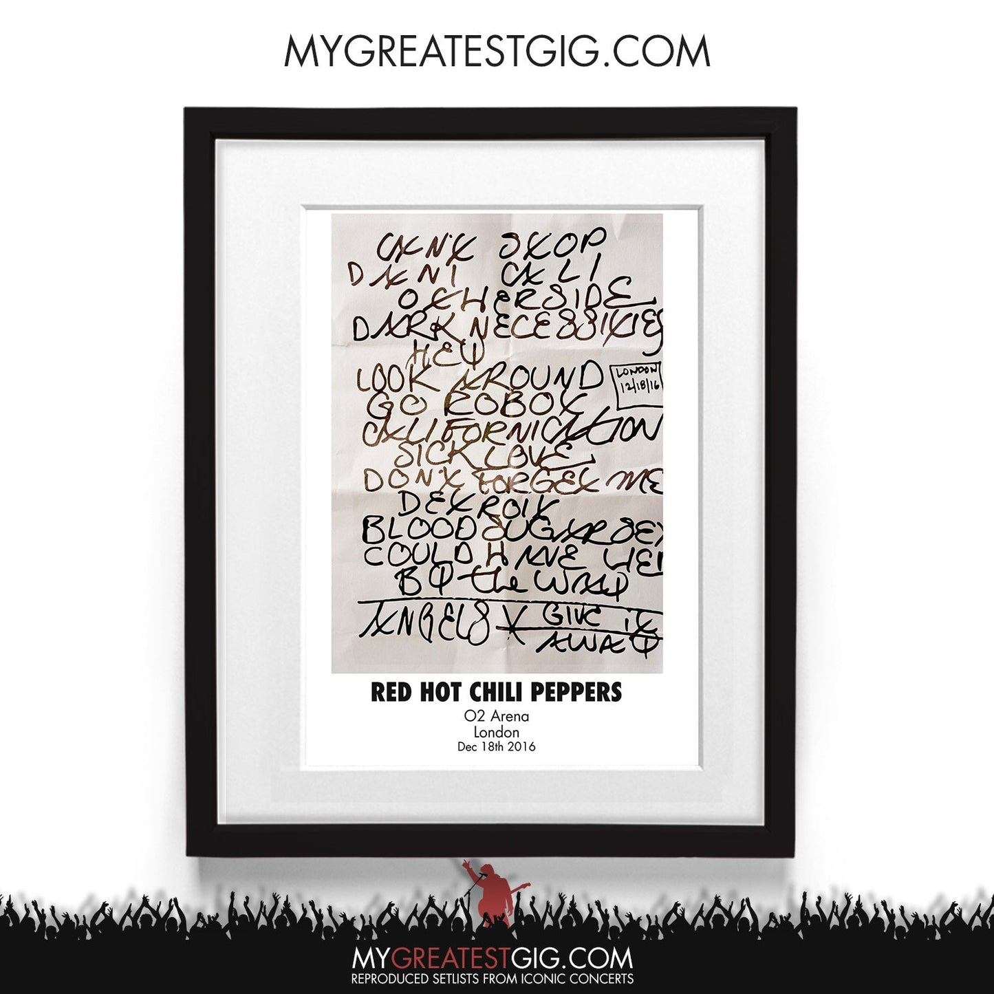 Red Hot Chili Peppers - London - Dec 18th 2016 Recreated Setlist Poster