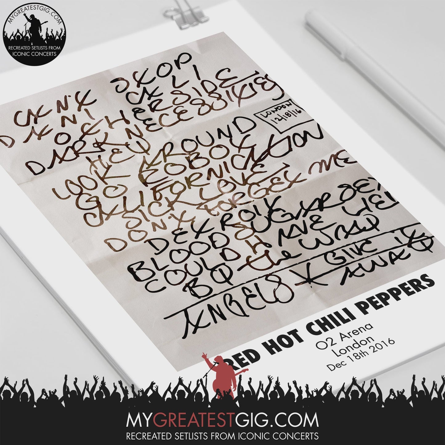 Red Hot Chili Peppers - London - Dec 18th 2016 Recreated Setlist Poster
