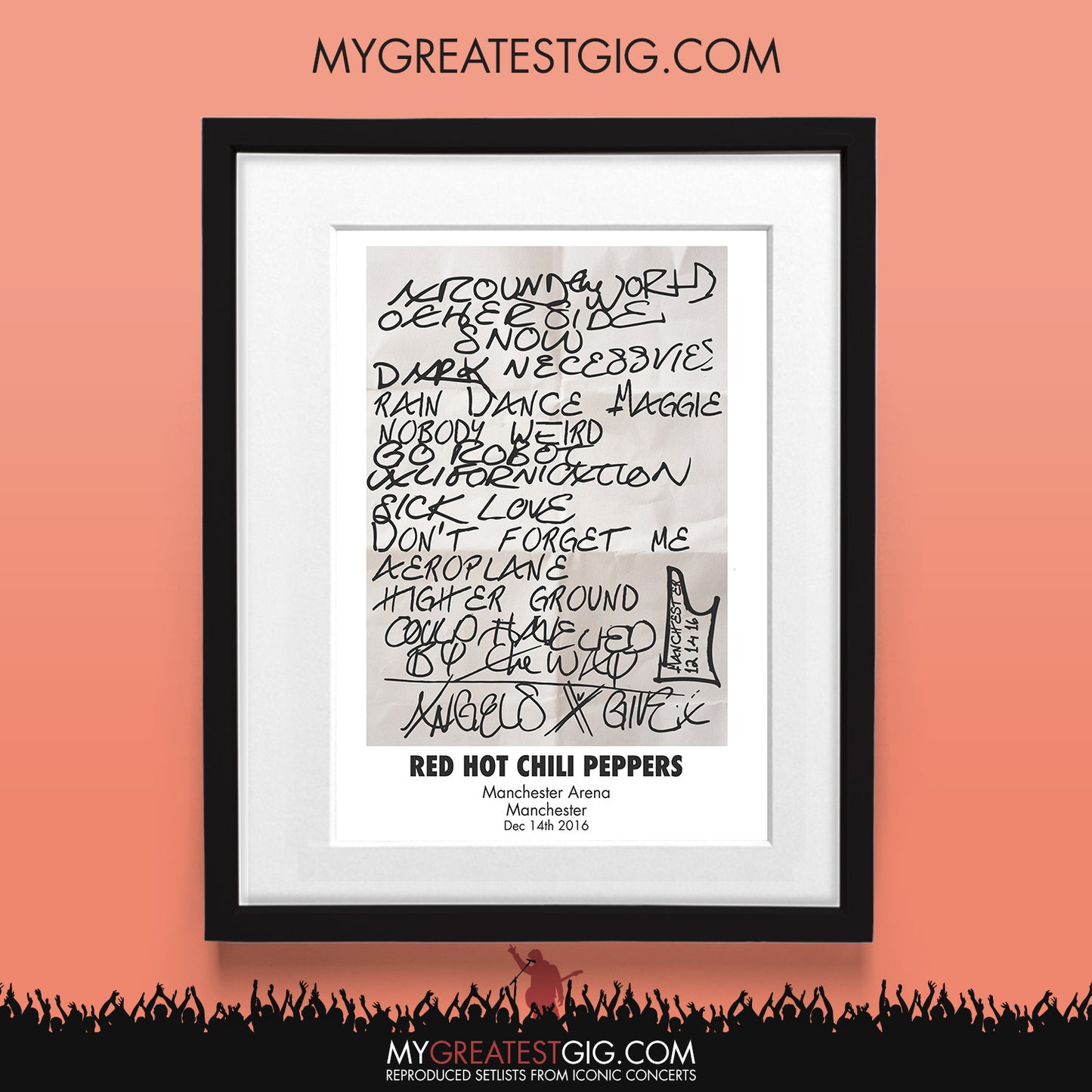 Red Hot Chili Peppers - Manchester - Dec 14th 2016 Recreated Set List Poster