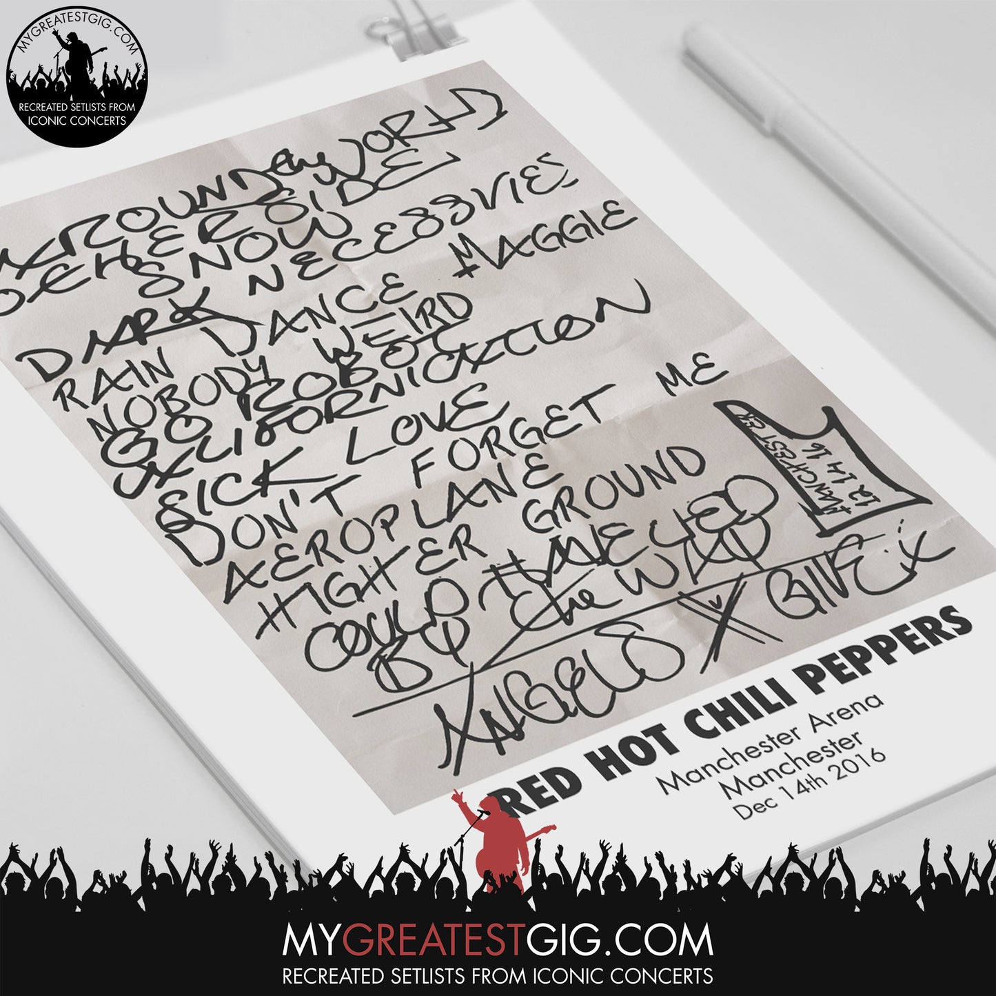 Red Hot Chili Peppers - Manchester - Dec 14th 2016 Recreated Set List Poster