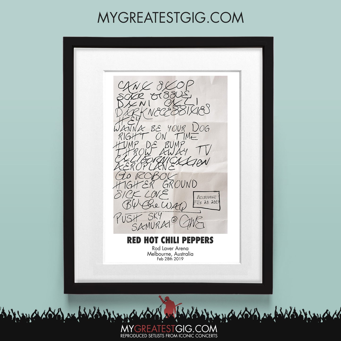 Red Hot Chili Peppers - Melbourne - Feb 28th 2019 Recreated Set List Poster