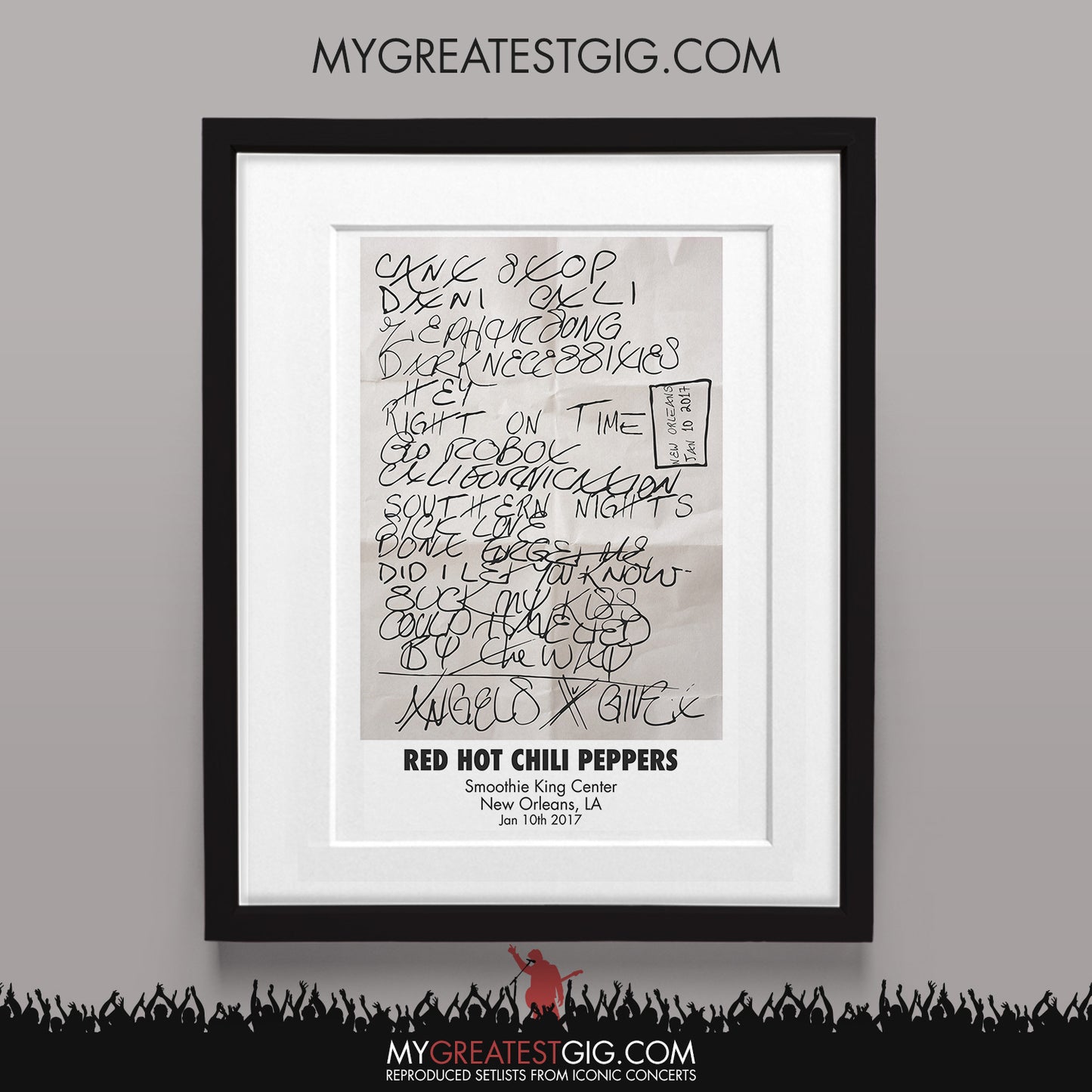 Red Hot Chili Peppers - New Orleans - Jan 10th 2017 Recreated Set List Poster