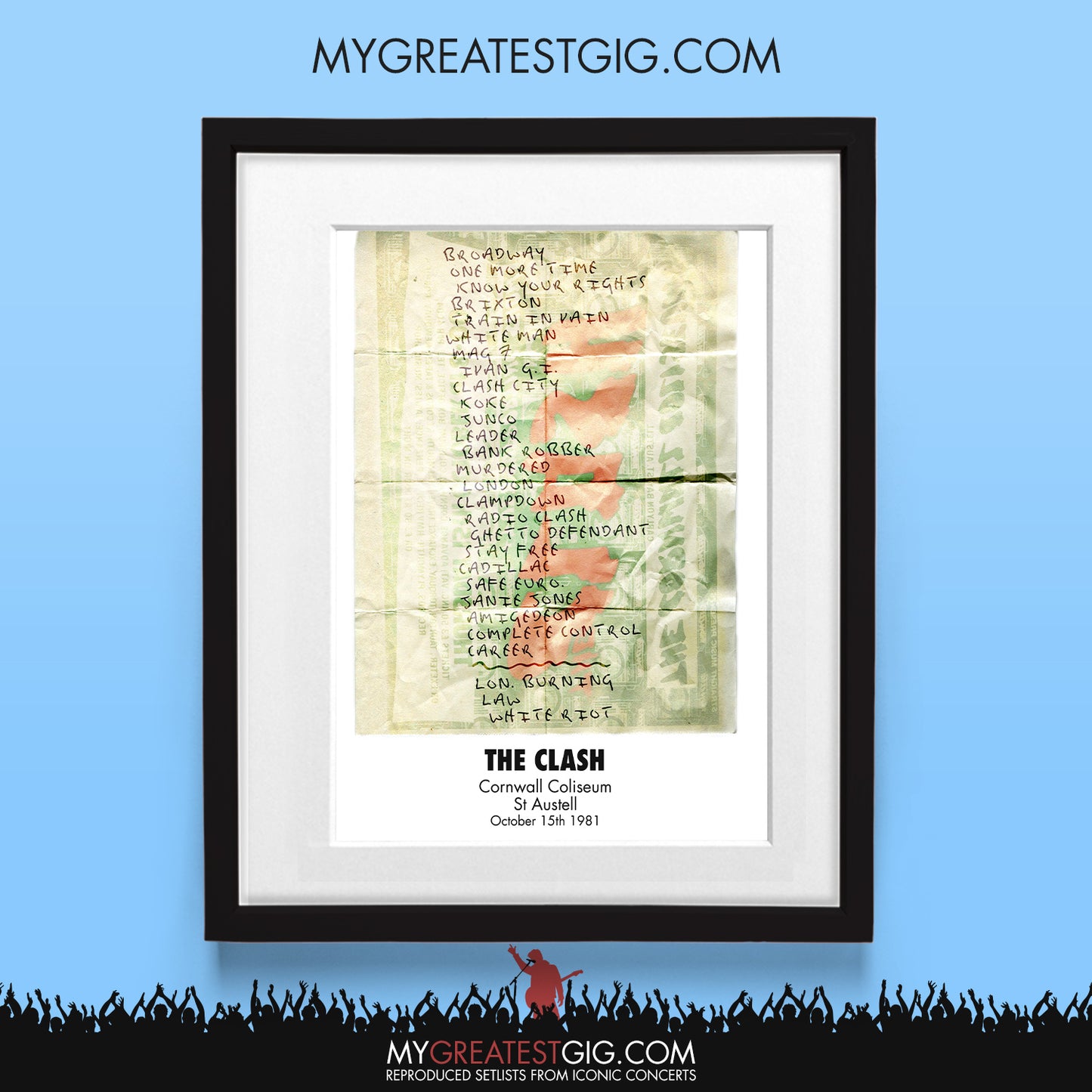 The Clash - Cornwall - Oct 15th 1981 Recreated Setlist Poster