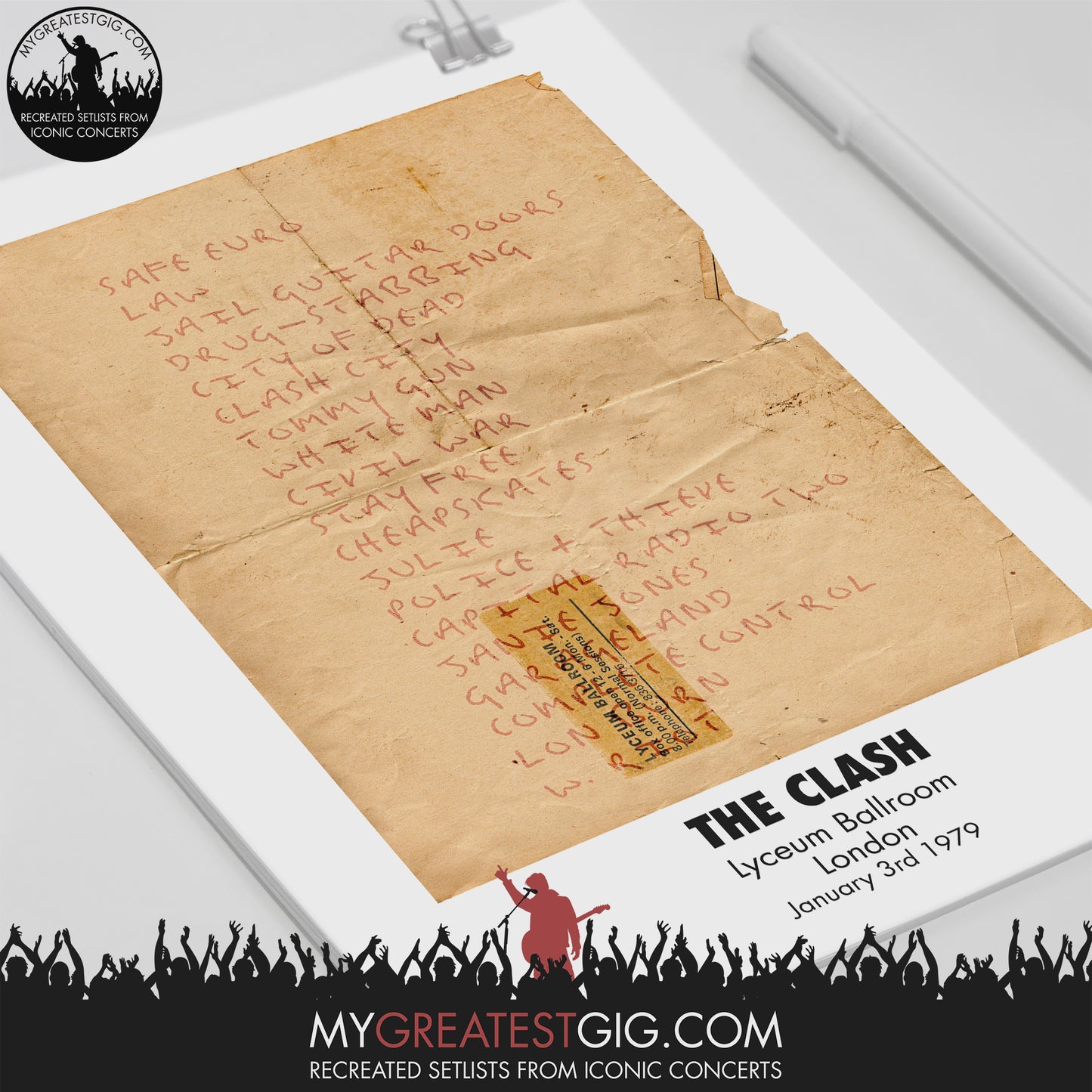 The Clash - London - Jan 3rd 1979 Recreated Setlist Poster