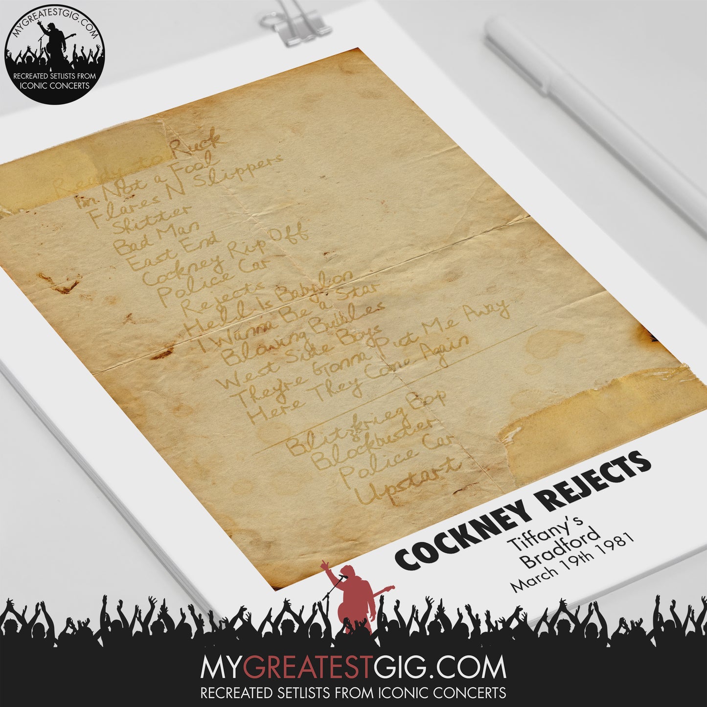 Cockney Rejects - Bradford - Mar 19th 1981 Recreated Setlist Poster