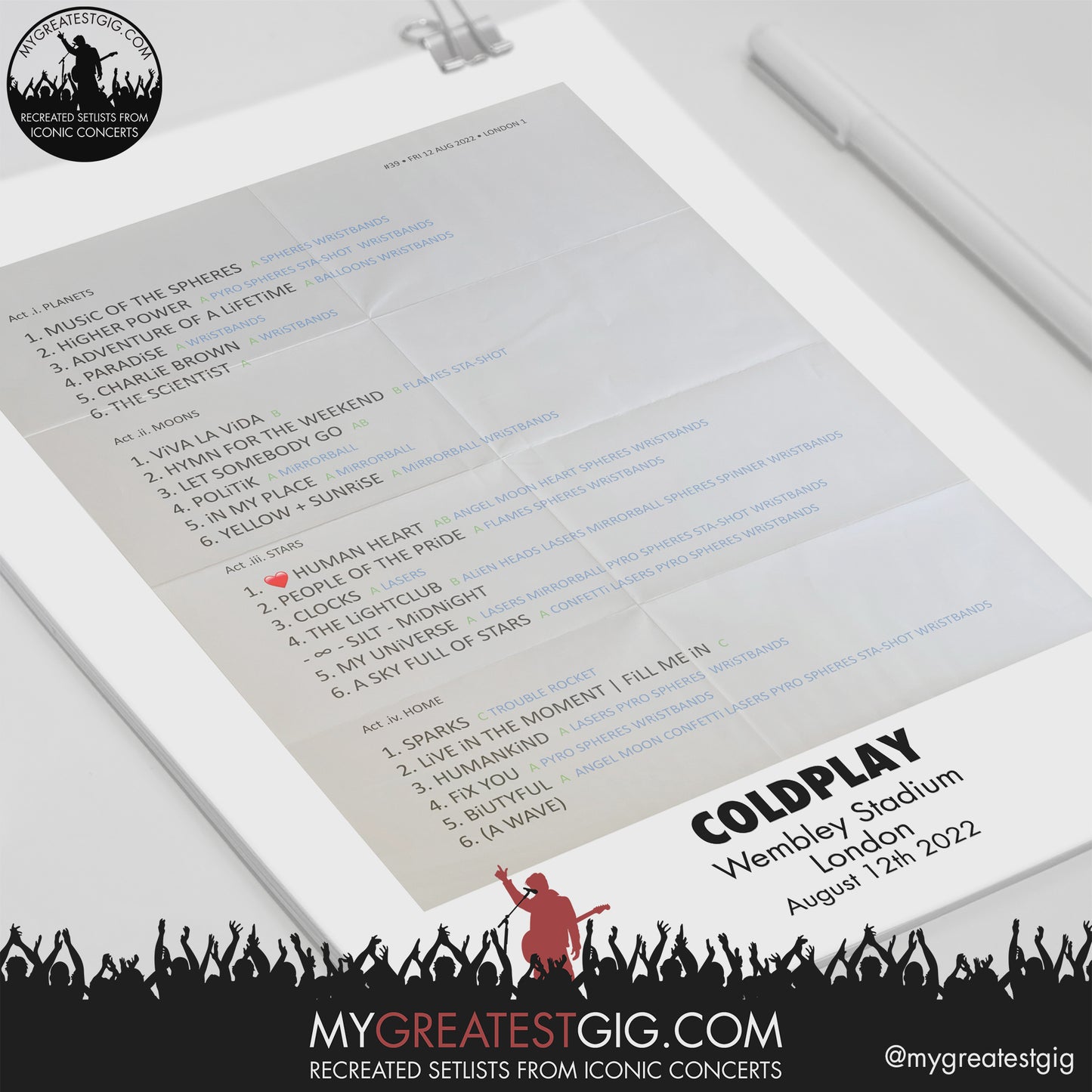 Coldplay - London - Aug 12th 2022 Recreated Setlist Poster
