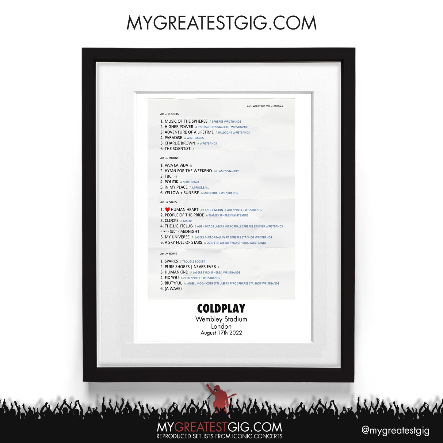 Coldplay - London - Aug 17th 2022 Recreated Setlist Poster