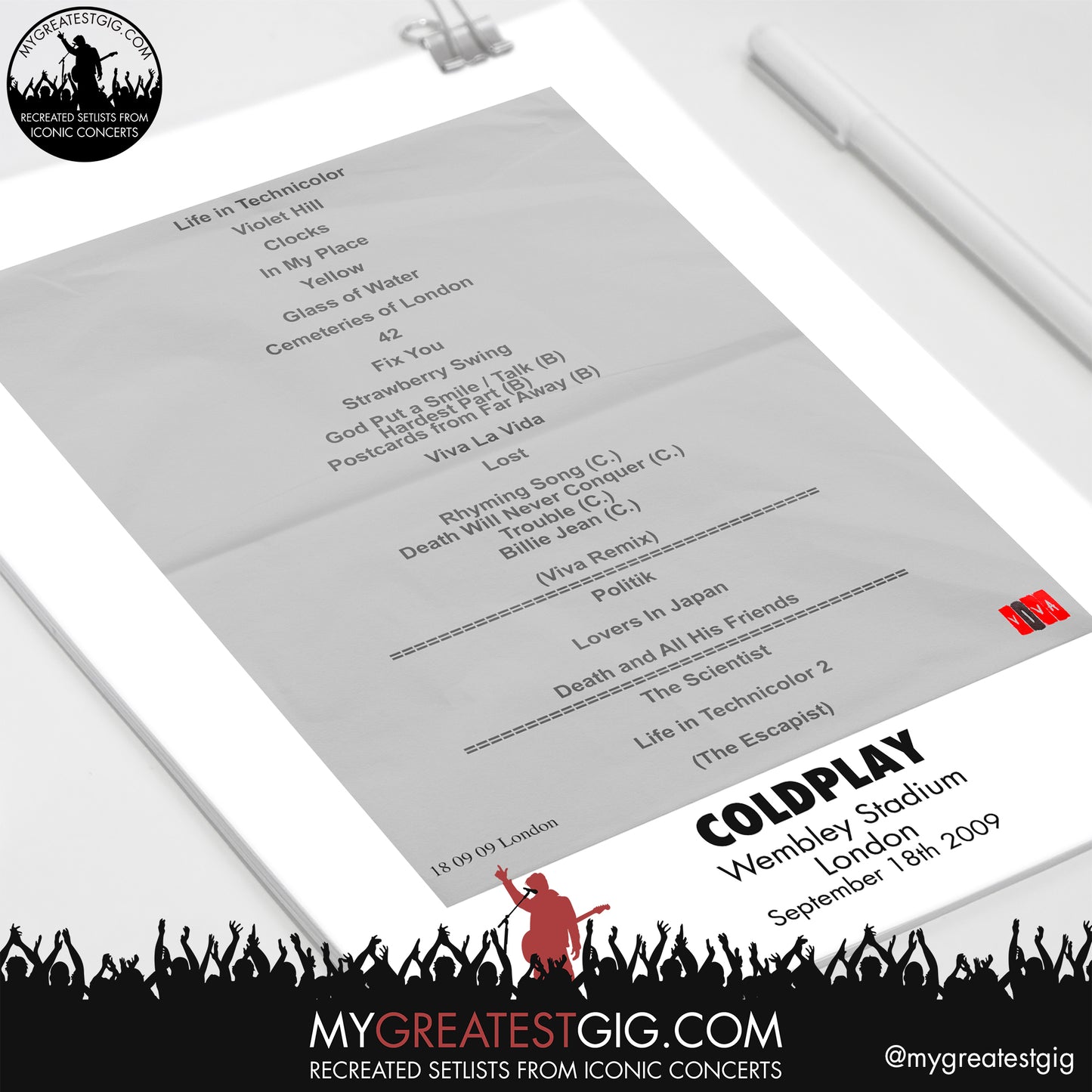 Coldplay - London - Sep 18th 2009 Recreated Setlist Poster