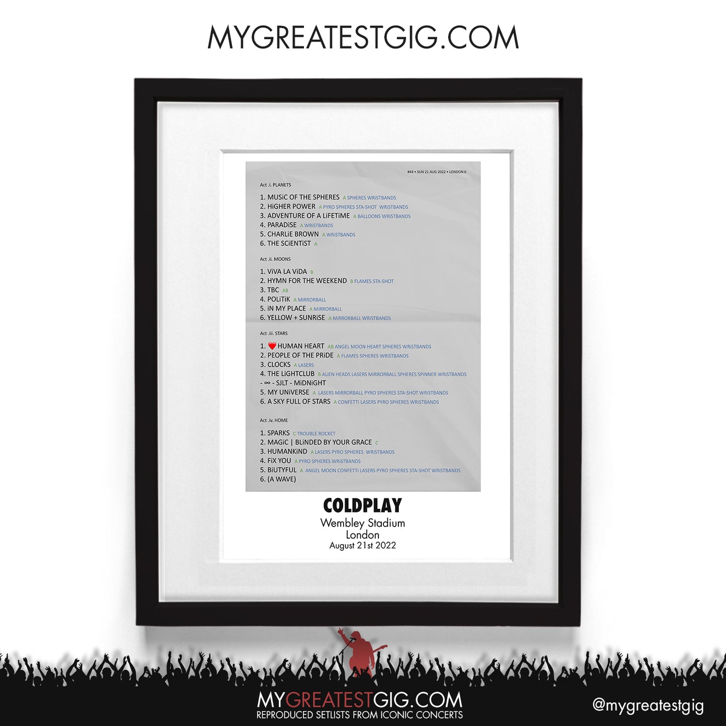 Coldplay - London - Aug 21st 2022 Recreated Setlist Poster