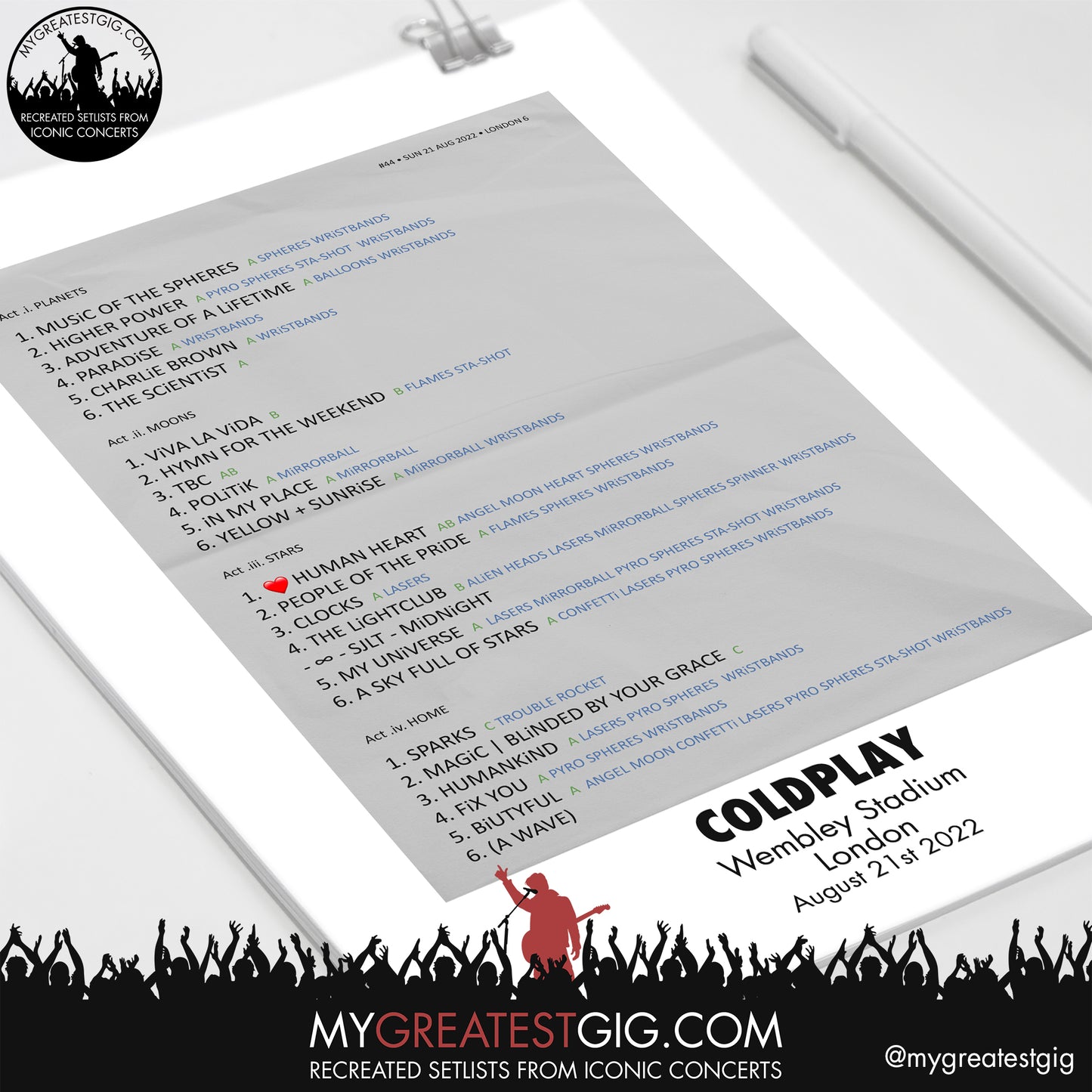 Coldplay - London - Aug 21st 2022 Recreated Setlist Poster