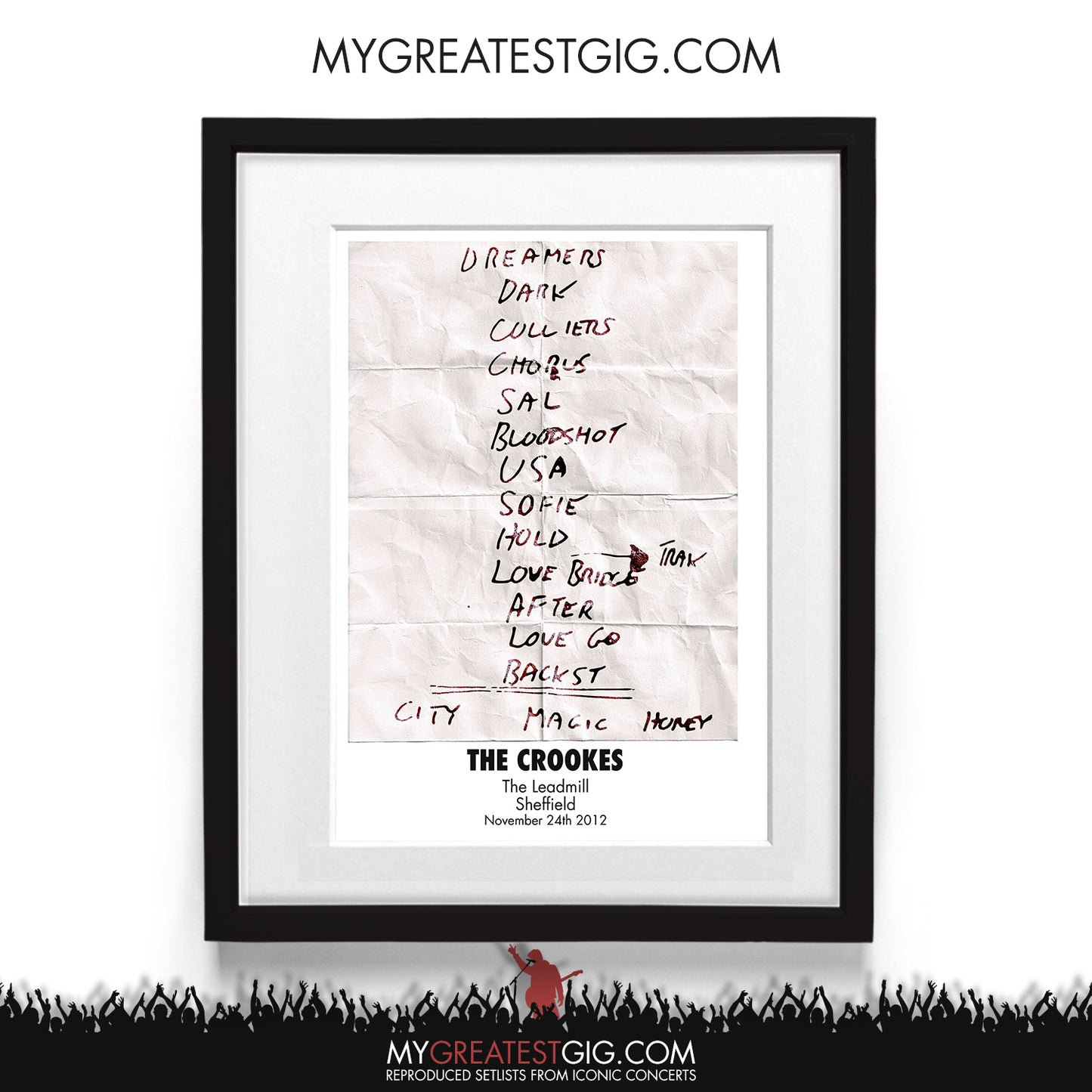 The Crookes - The Leadmill - Sheffield - November 24th 2012 Recreated Setlist Poster