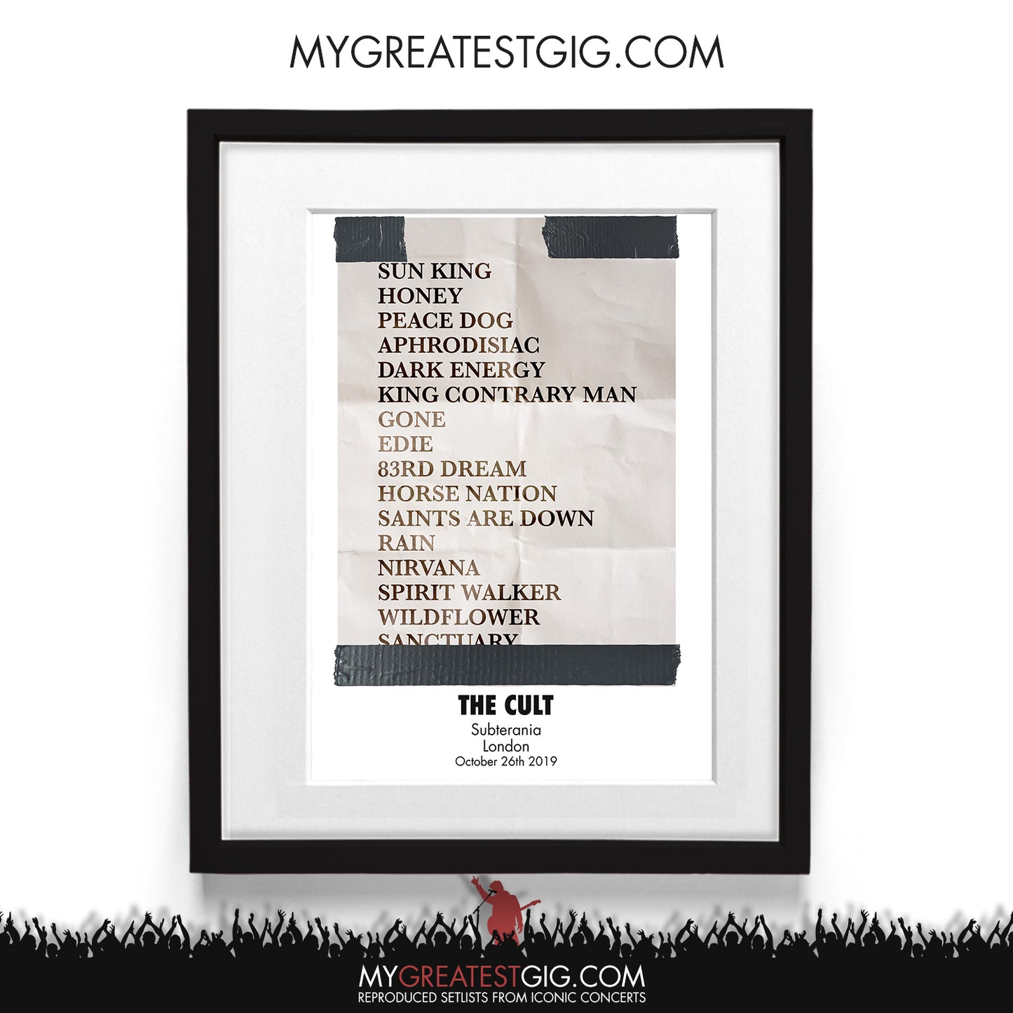 The Cult - London - Oct 26th 2019 Recreated Setlist Poster
