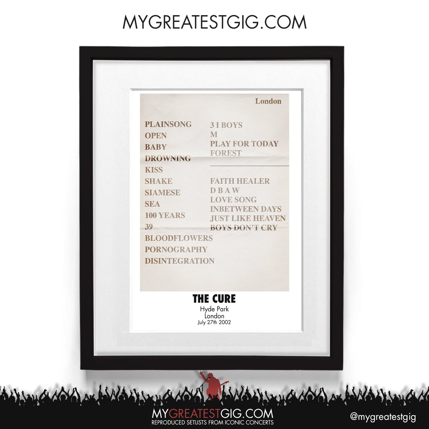 The Cure - London - Jul 27th 2002 Recreated Setlist Poster