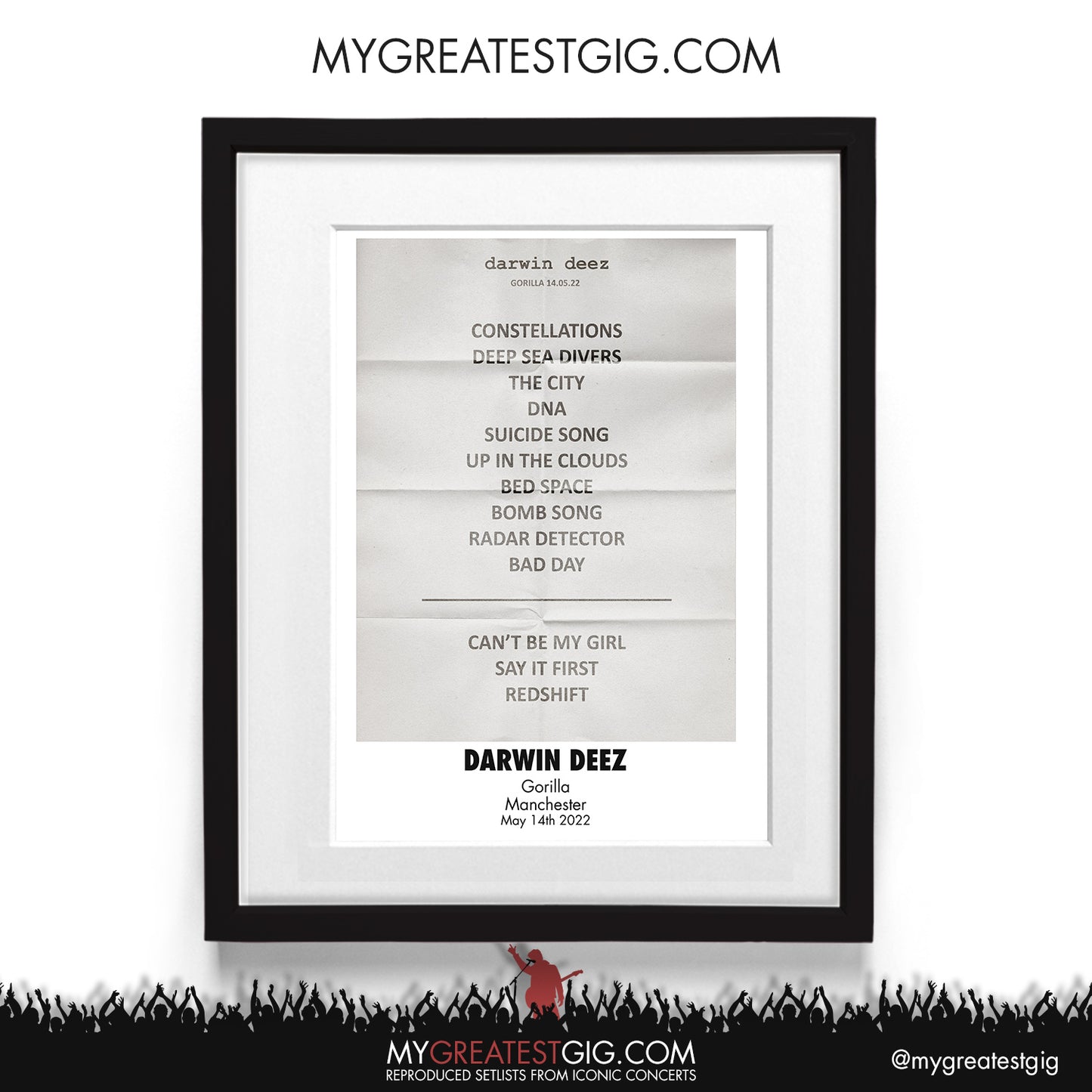 Darwin Deez - Manchester - May 14th 2022 Recreated Setlist Poster