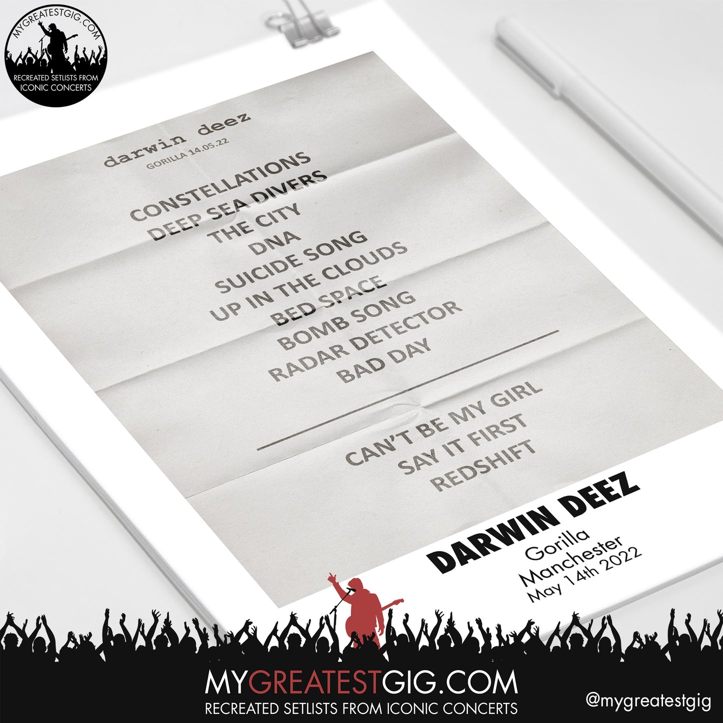 Darwin Deez - Manchester - May 14th 2022 Recreated Setlist Poster