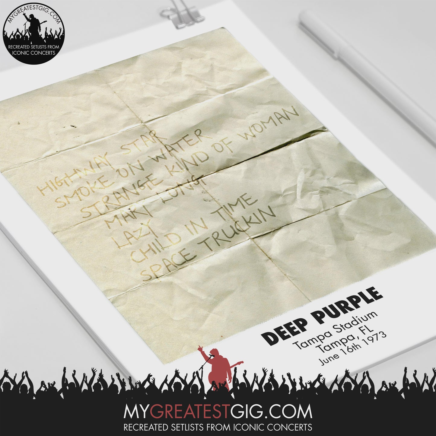 Deep Purple - Tampa - Jun 16th 1973 Recreated Set List Poster