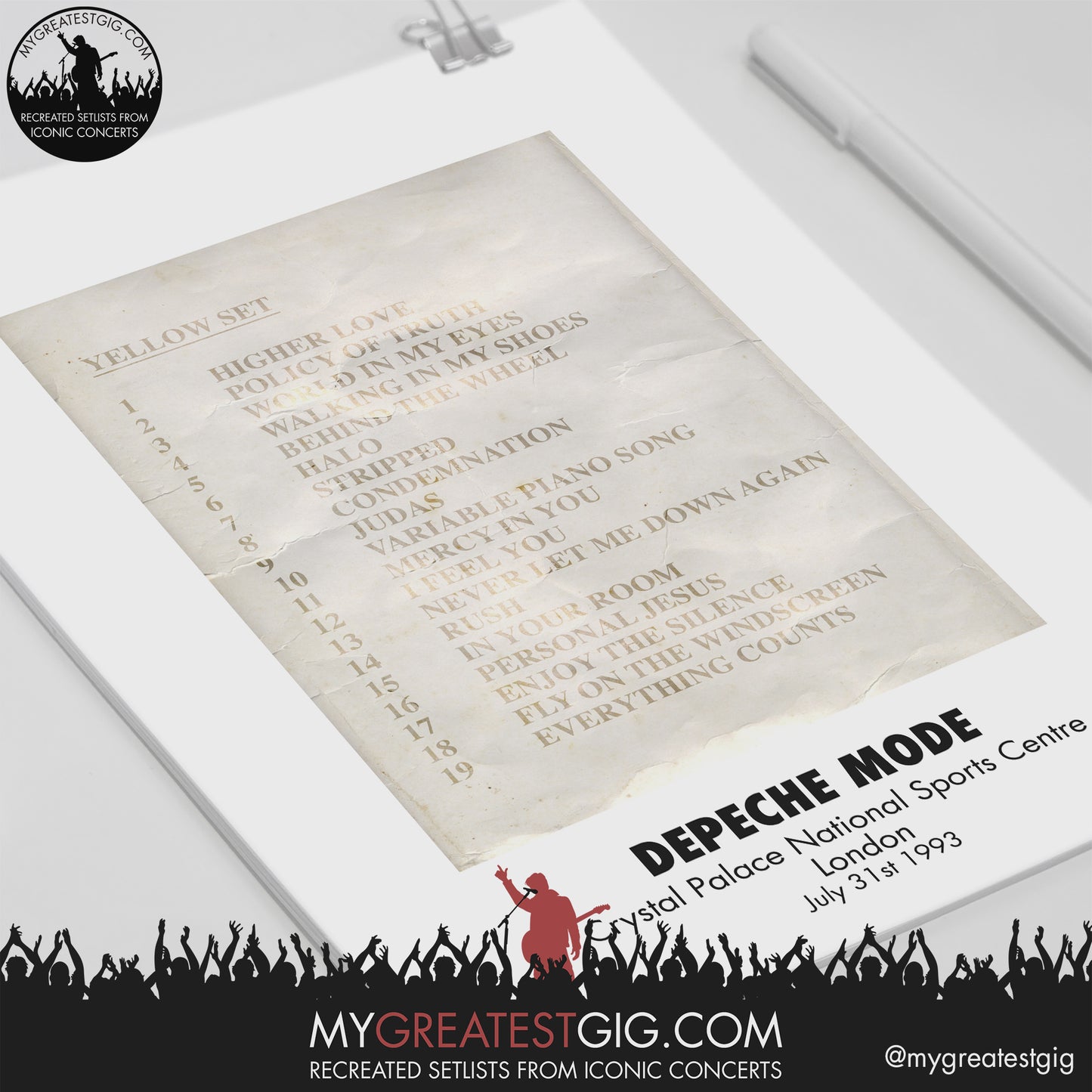Depeche Mode - London - Jul 31st 1993 Recreated Setlist Poster