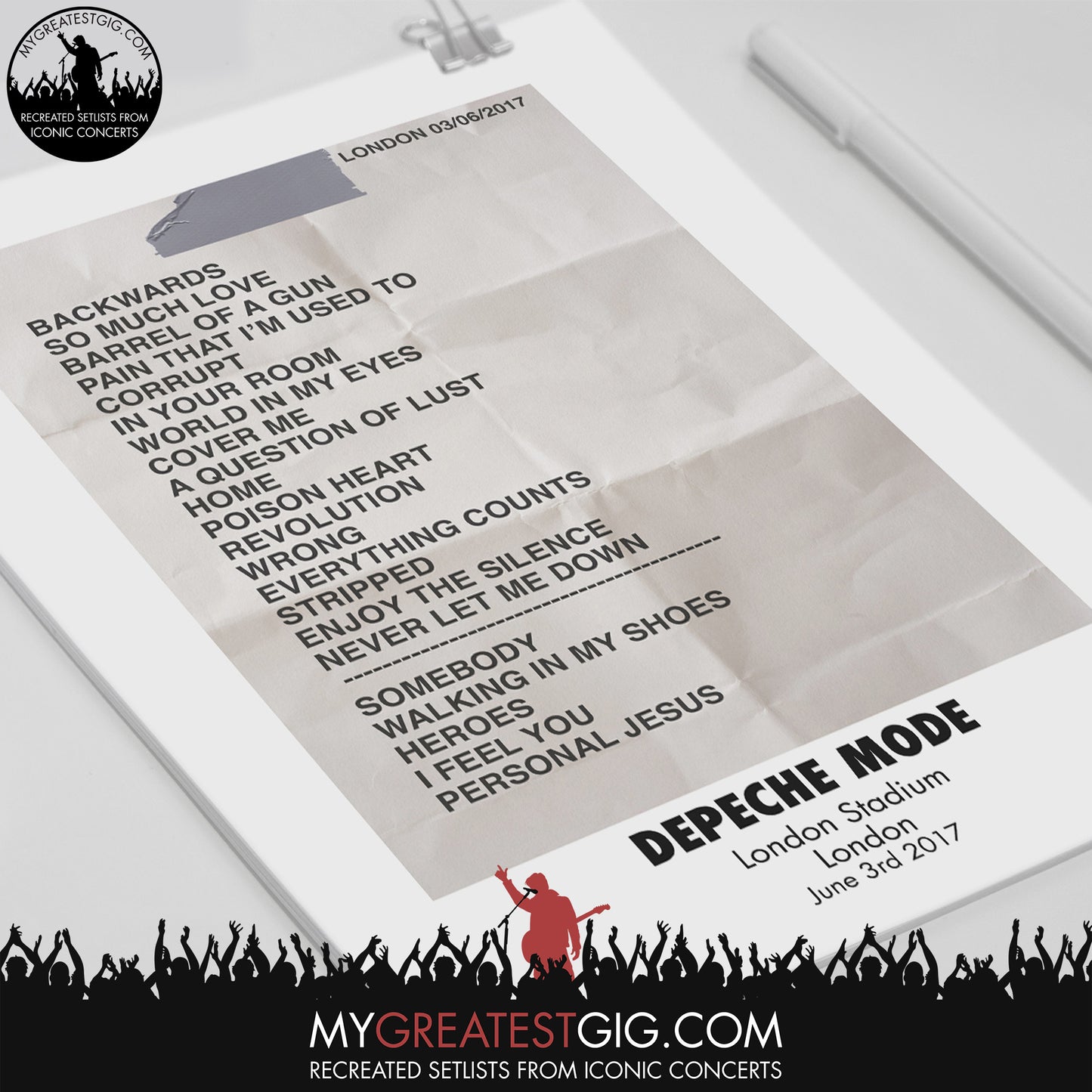Depeche Mode - London - Jun 3rd 2017 Recreated Set List Poster