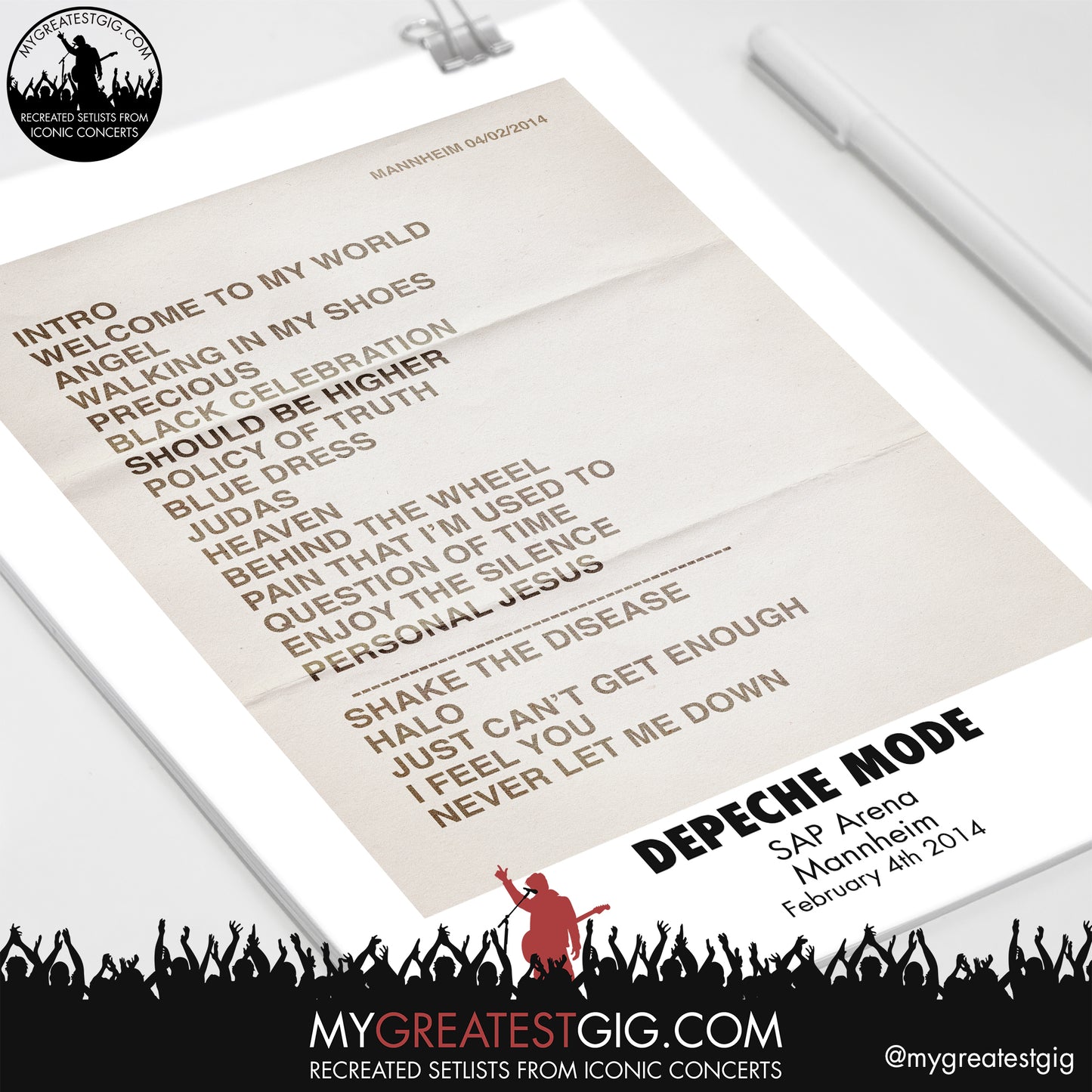 Depeche Mode - Mannheim - Feb 4th 2014 Recreated Setlist Poster