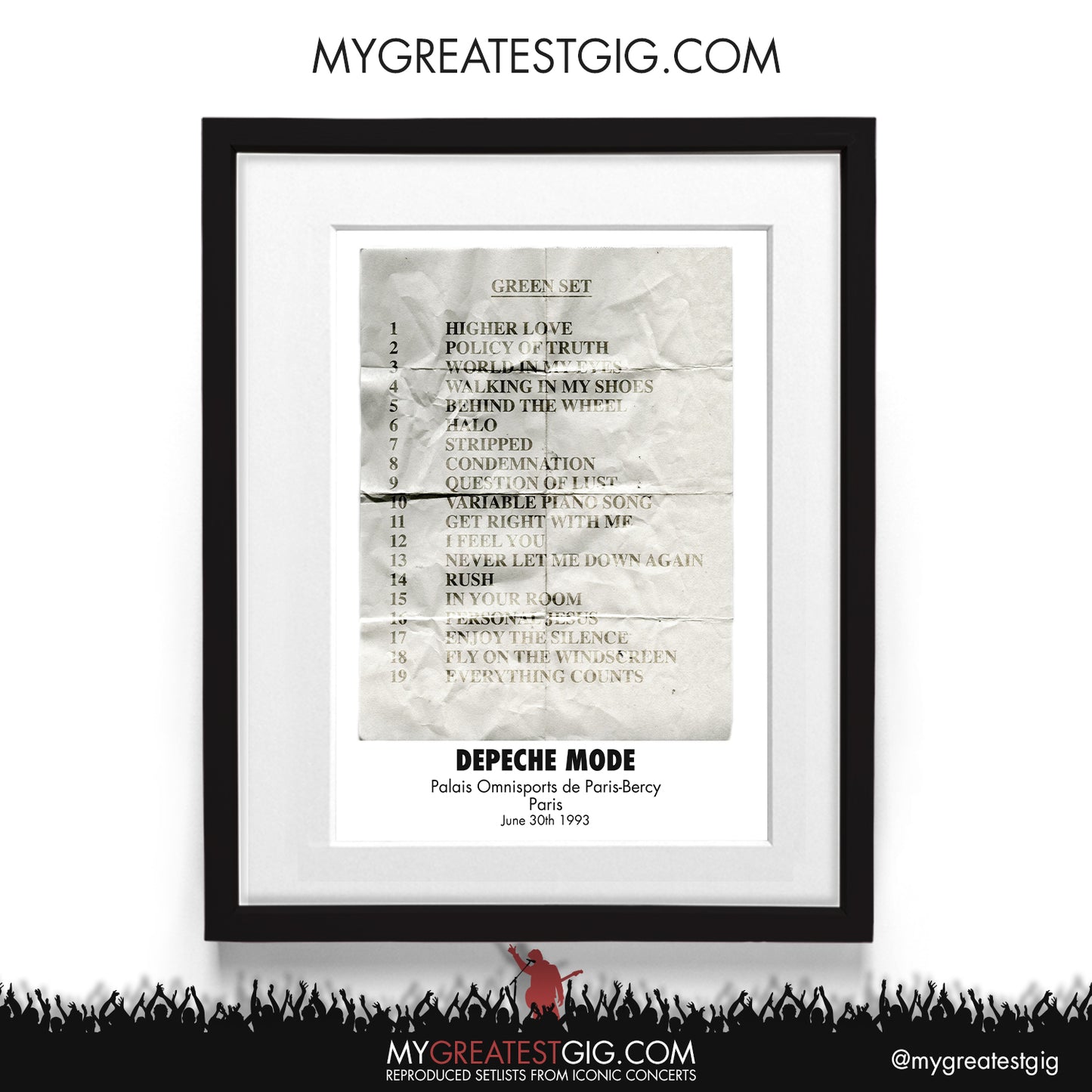 Depeche Mode - Paris - Jun 30th 1993 Recreated Setlist Poster