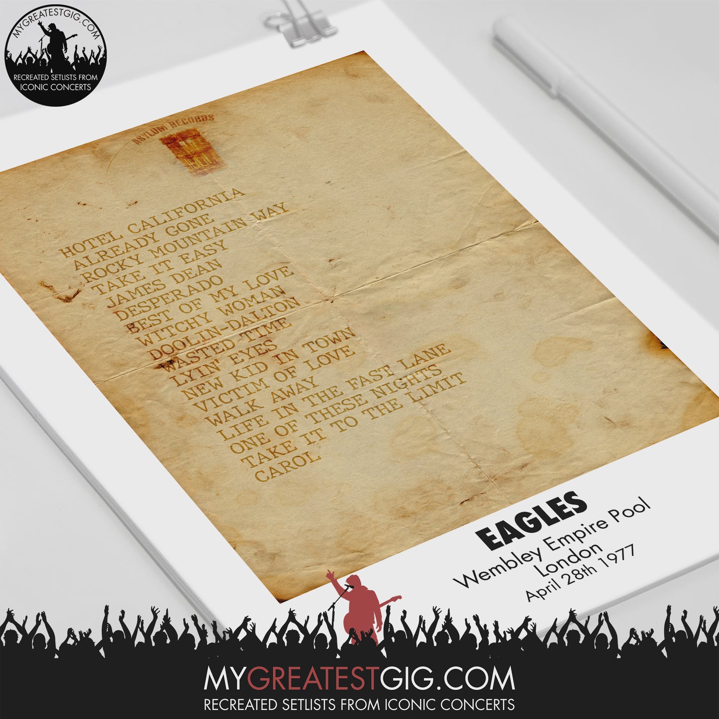Eagles - London - Apr 28th 1977 Recreated Set List Poster