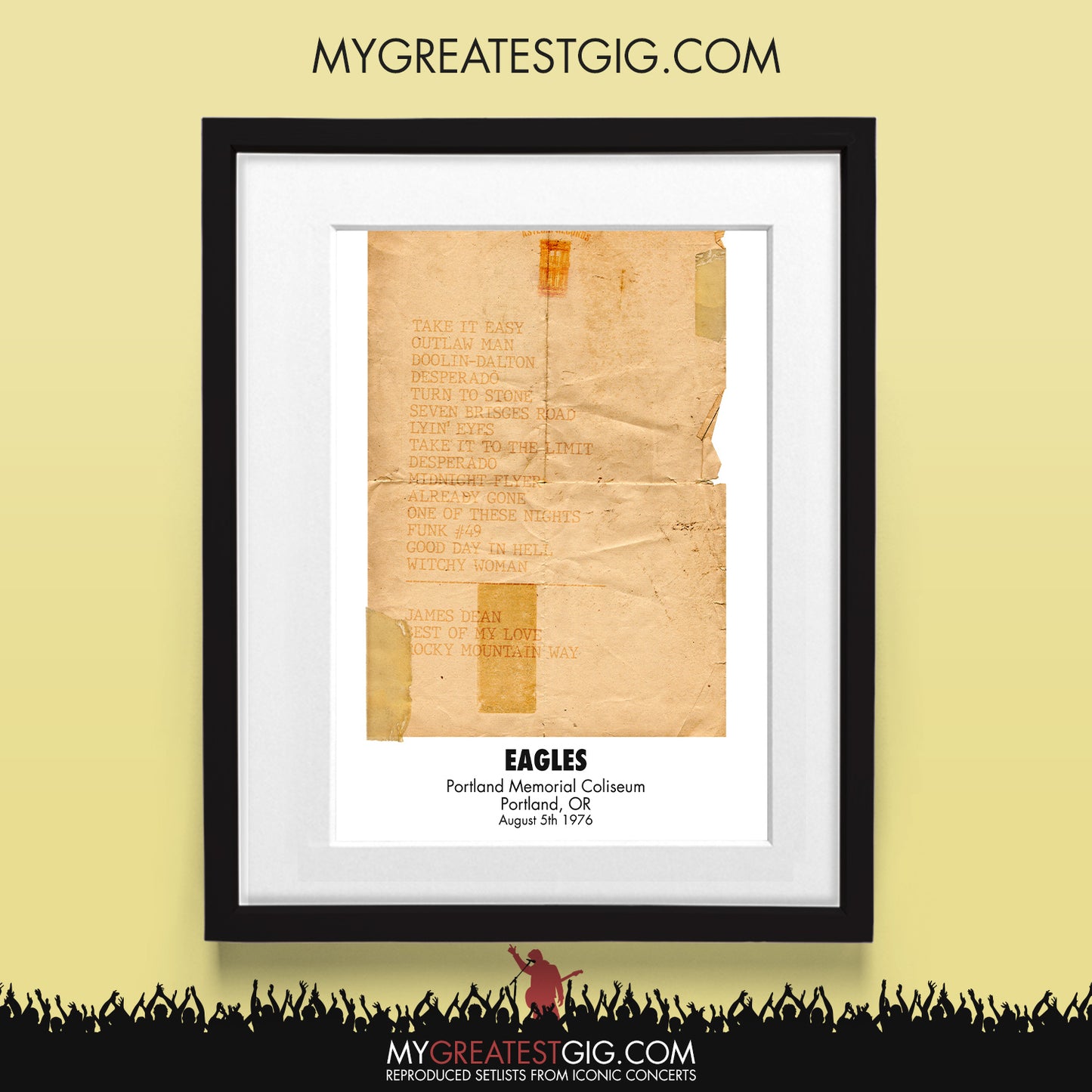 Eagles - Portland - Aug 5th 1976 Recreated Set List Poster