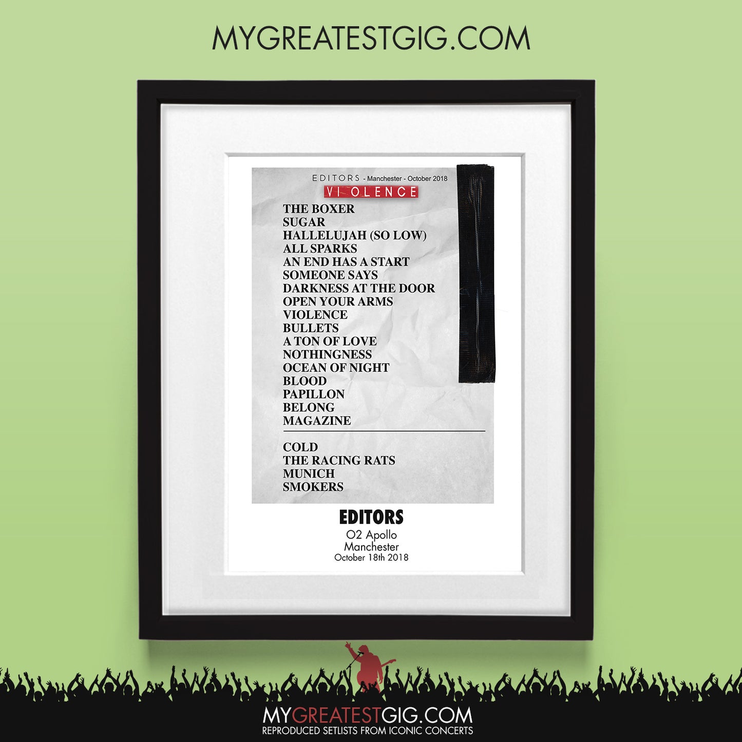 Editors - Manchester - October 18th 2018 Recreated Set List Poster