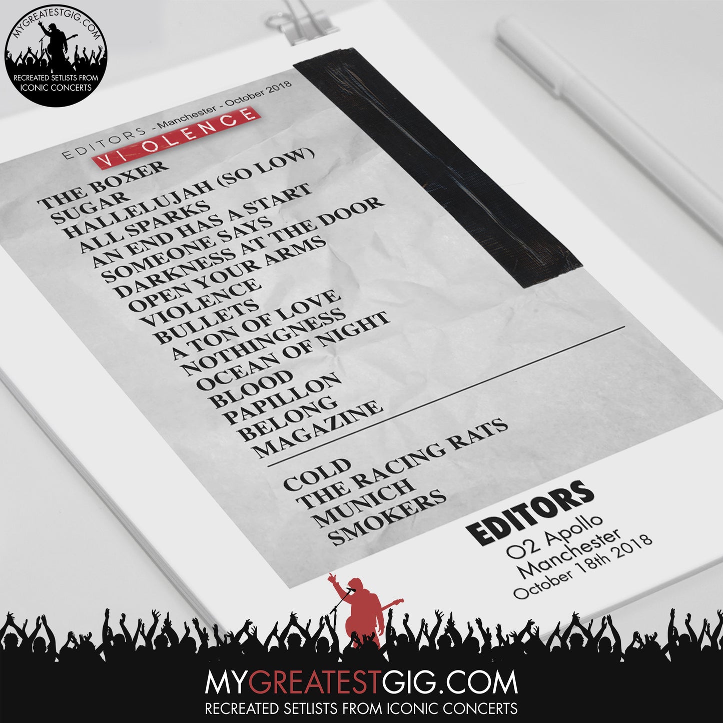 Editors - Manchester - October 18th 2018 Recreated Set List Poster