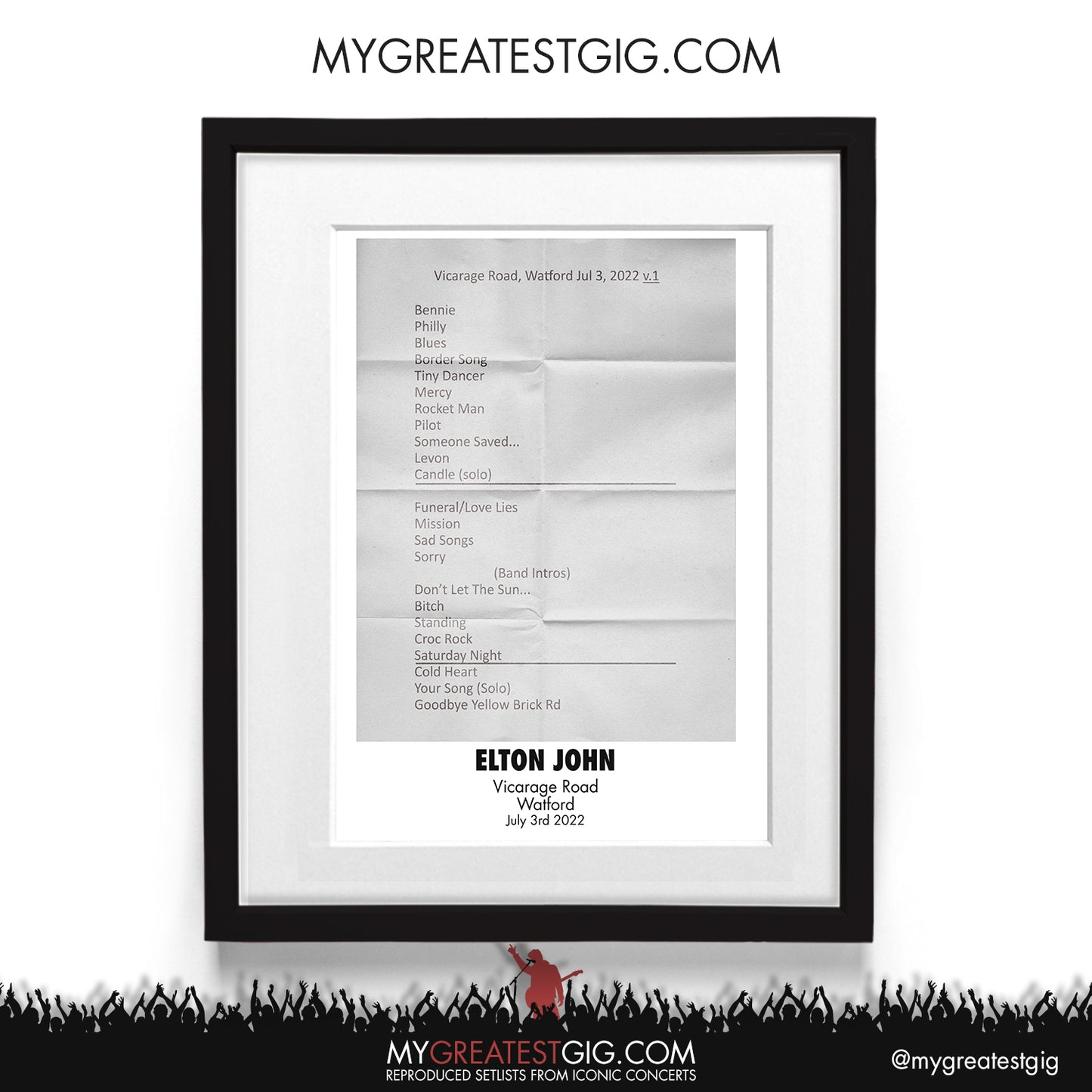 Elton John - Watford - Jul 3rd 2022 Recreated Setlist Poster