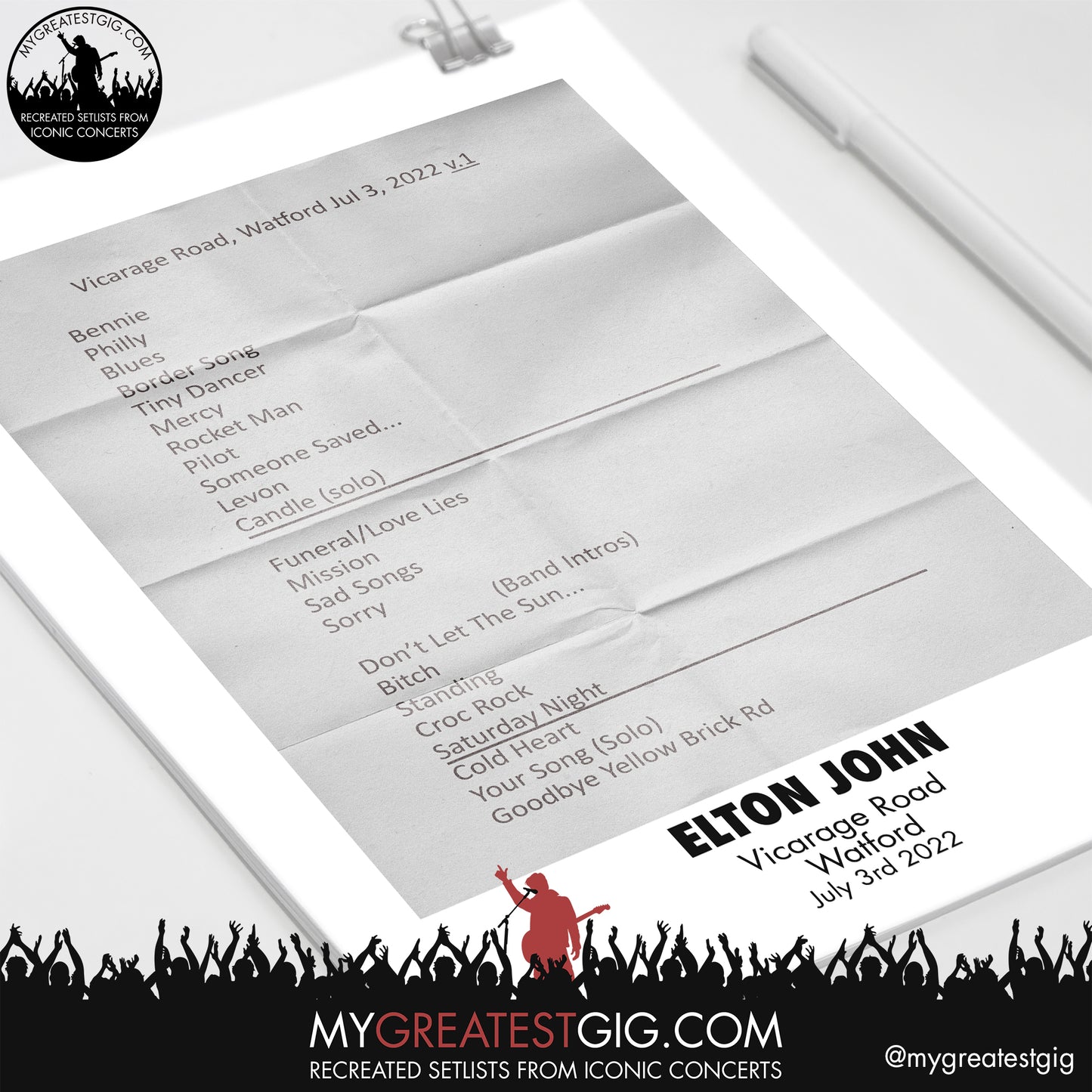 Elton John - Watford - Jul 3rd 2022 Recreated Setlist Poster