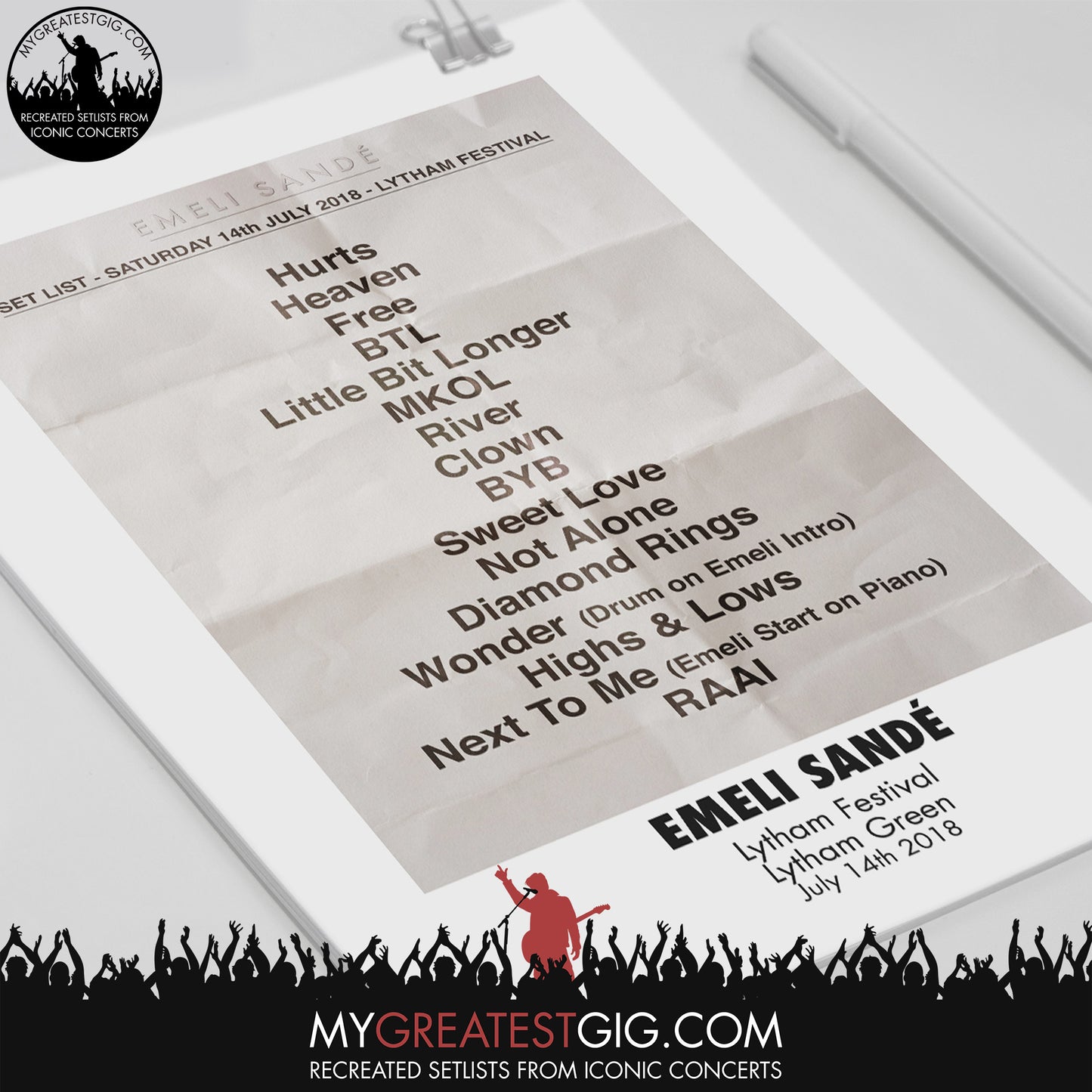 Emeli Sande - Lytham Festival - Jul 14th 2018 Recreated Set List Poster