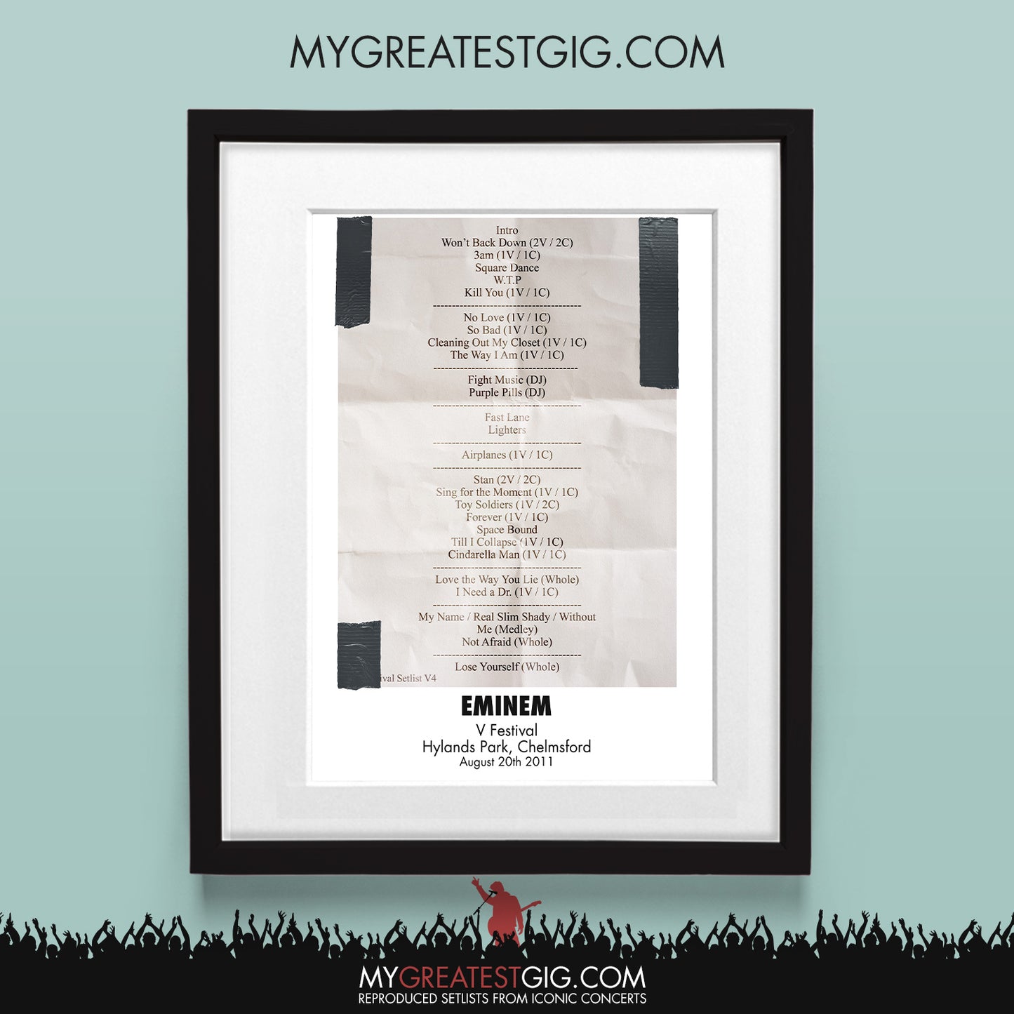 Eminem - V Festival - Aug 20th 2011 Recreated Set List Poster