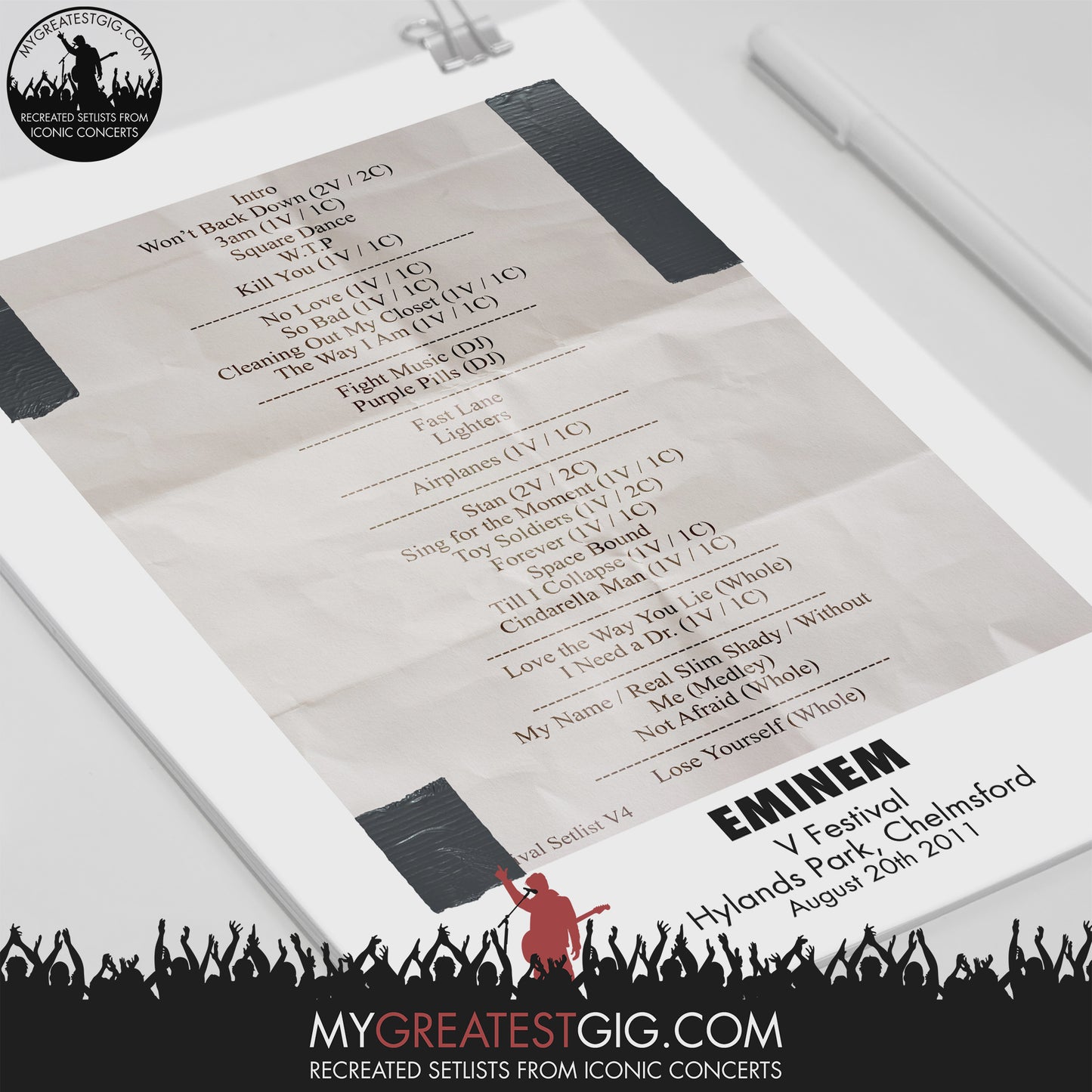 Eminem - V Festival - Aug 20th 2011 Recreated Set List Poster
