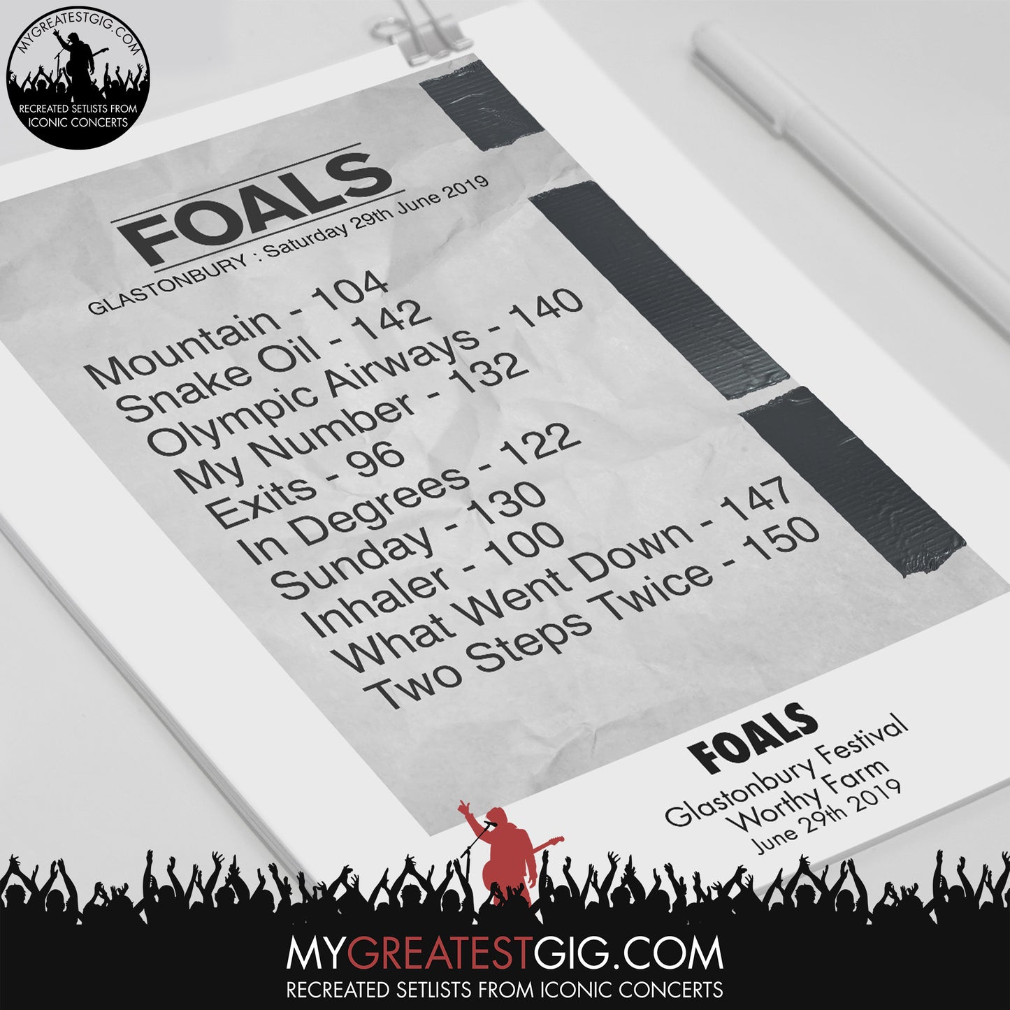 Foals - Glastonbury Festival - Jun 29th 2019 Recreated Set List Poster & Illustration Bundle