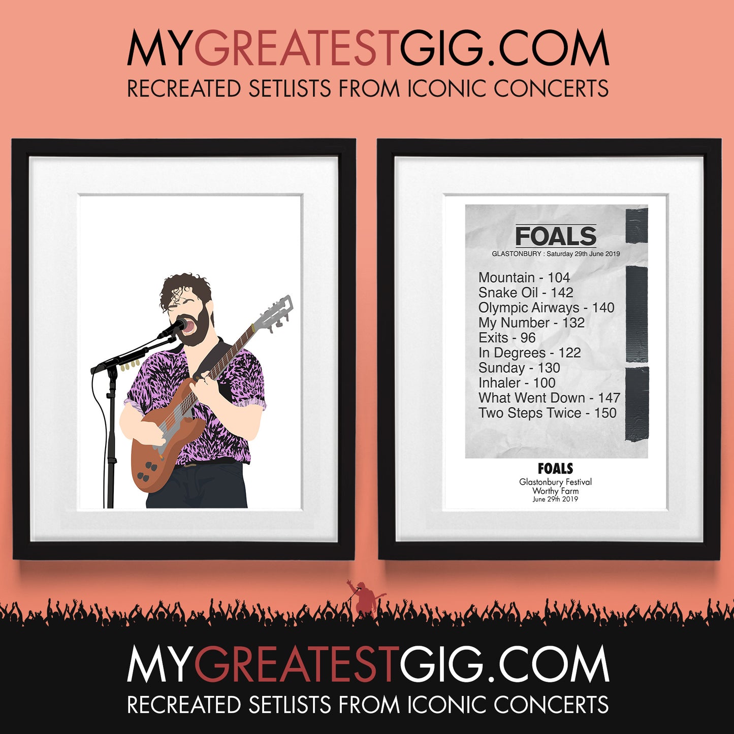 Foals - Glastonbury Festival - Jun 29th 2019 Recreated Set List Poster & Illustration Bundle