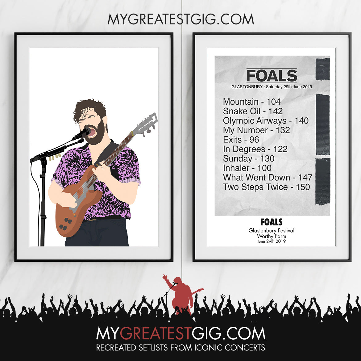 Foals - Glastonbury Festival - Jun 29th 2019 Recreated Set List Poster & Illustration Bundle