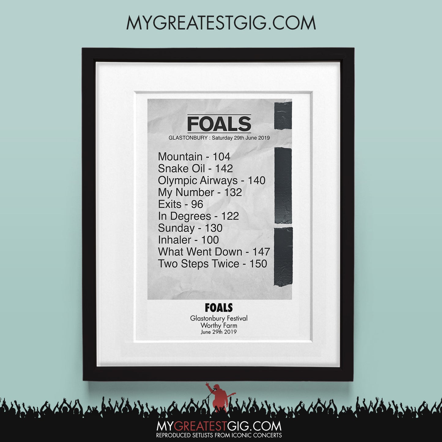 Foals - Glastonbury Festival - Jun 29th 2019 Recreated Set List Poster & Illustration Bundle