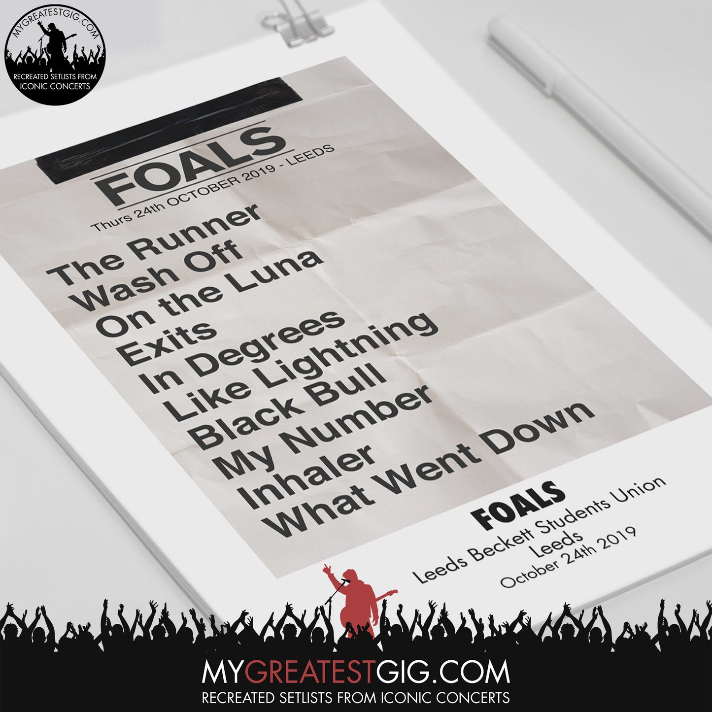Foals - Leeds - Oct 24th 2019 Recreated Set List Poster